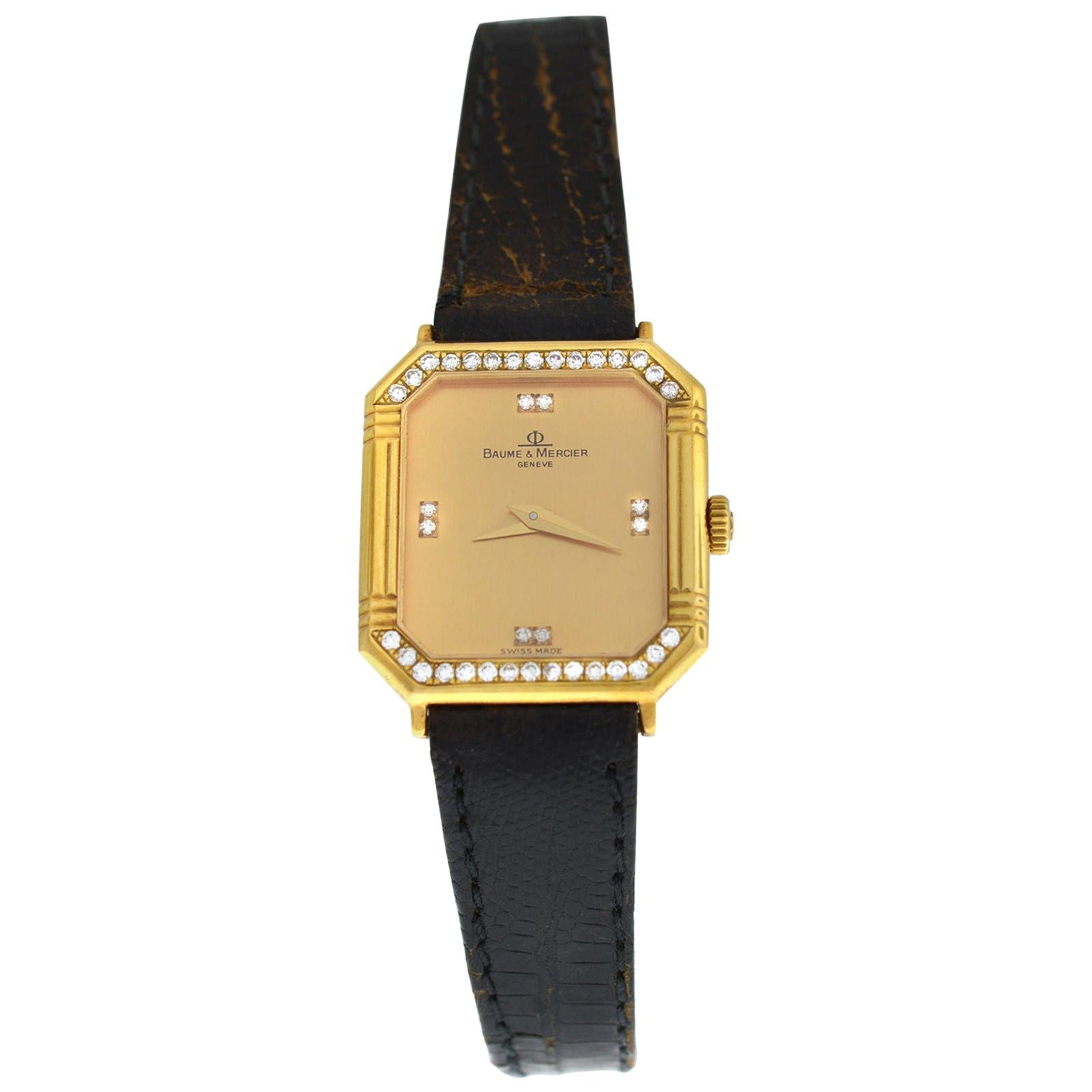 Ladies' Vintage Baume & Mercier 18496 18 Karat Gold Diamond Quartz Watch For Sale