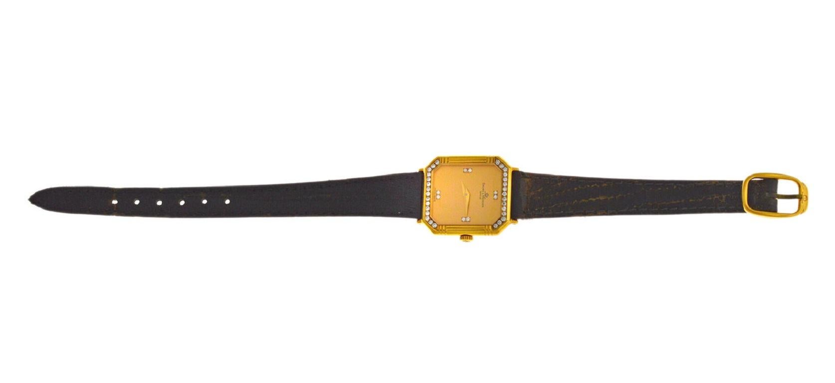 Women's or Men's Ladies' Vintage Baume & Mercier 18496 18 Karat Gold Diamond Quartz Watch For Sale