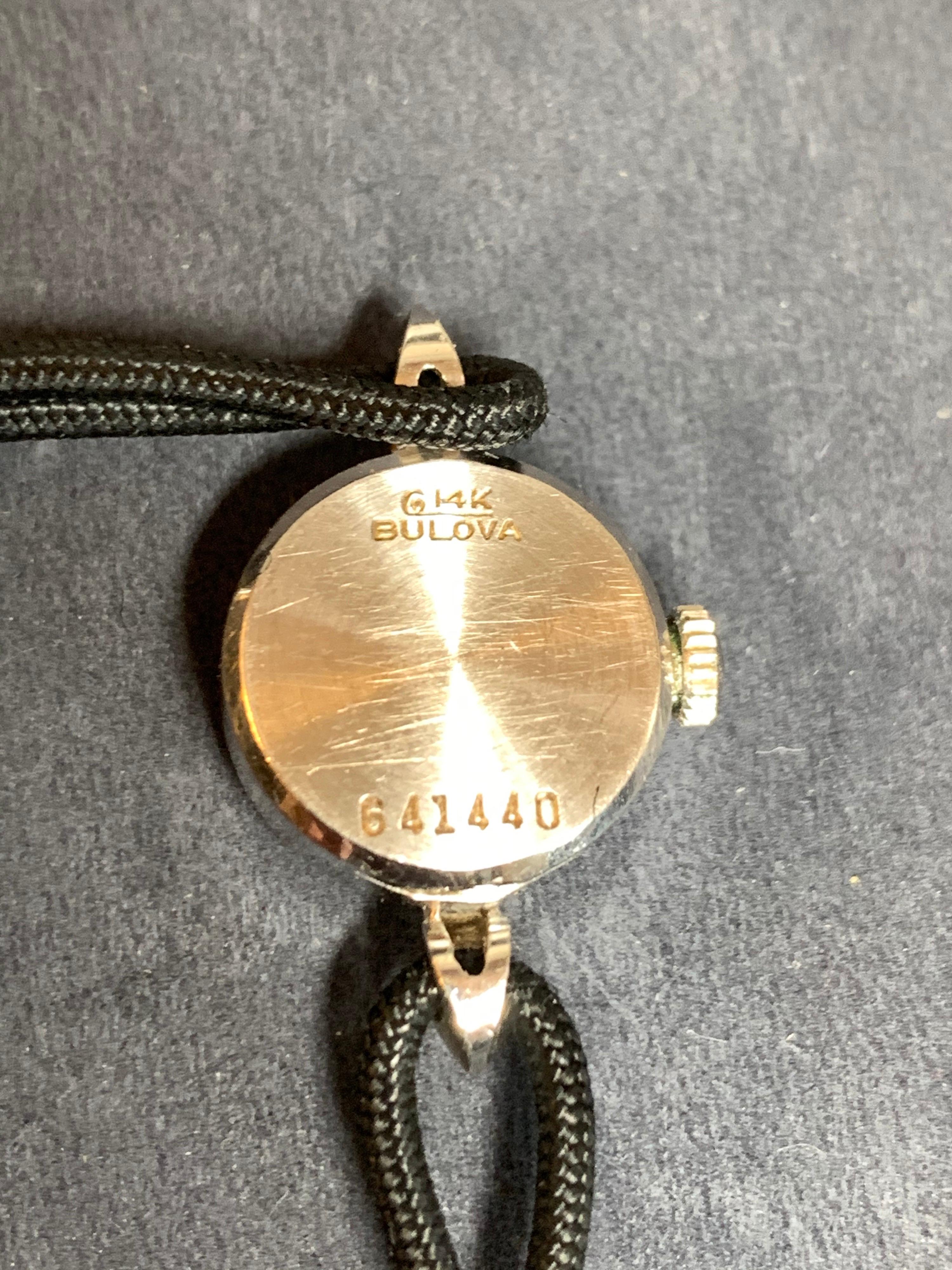 Retro Ladies Vintage Bulova White Gold .25 Carat Natural Diamond Manual Cocktail Watch For Sale