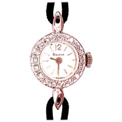 Ladies Retro Bulova White Gold .25 Carat Natural Diamond Manual Cocktail Watch