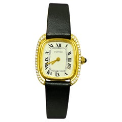 Ladies Vintage Cartier Watch with Cartier Factory Diamond Bezel in Leather Strap