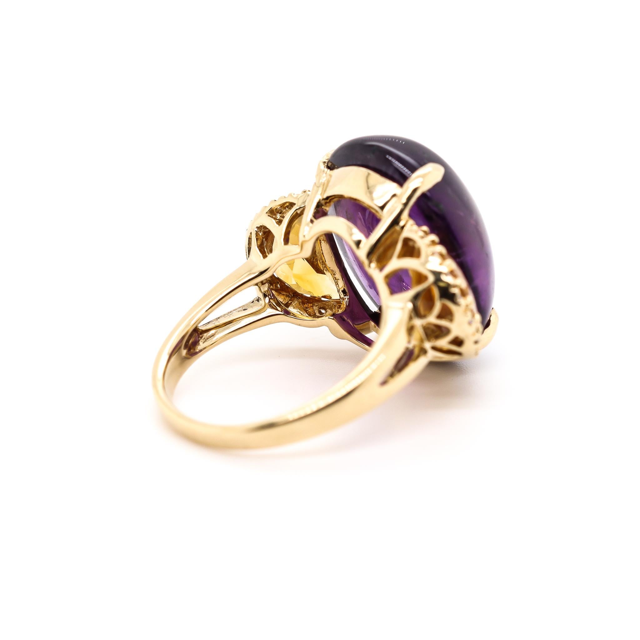 18 Karat Gelbgold Vintage Cocktail-Ring mit Amethyst, Zitrinen und Diamanten für Damen (Ovalschliff)