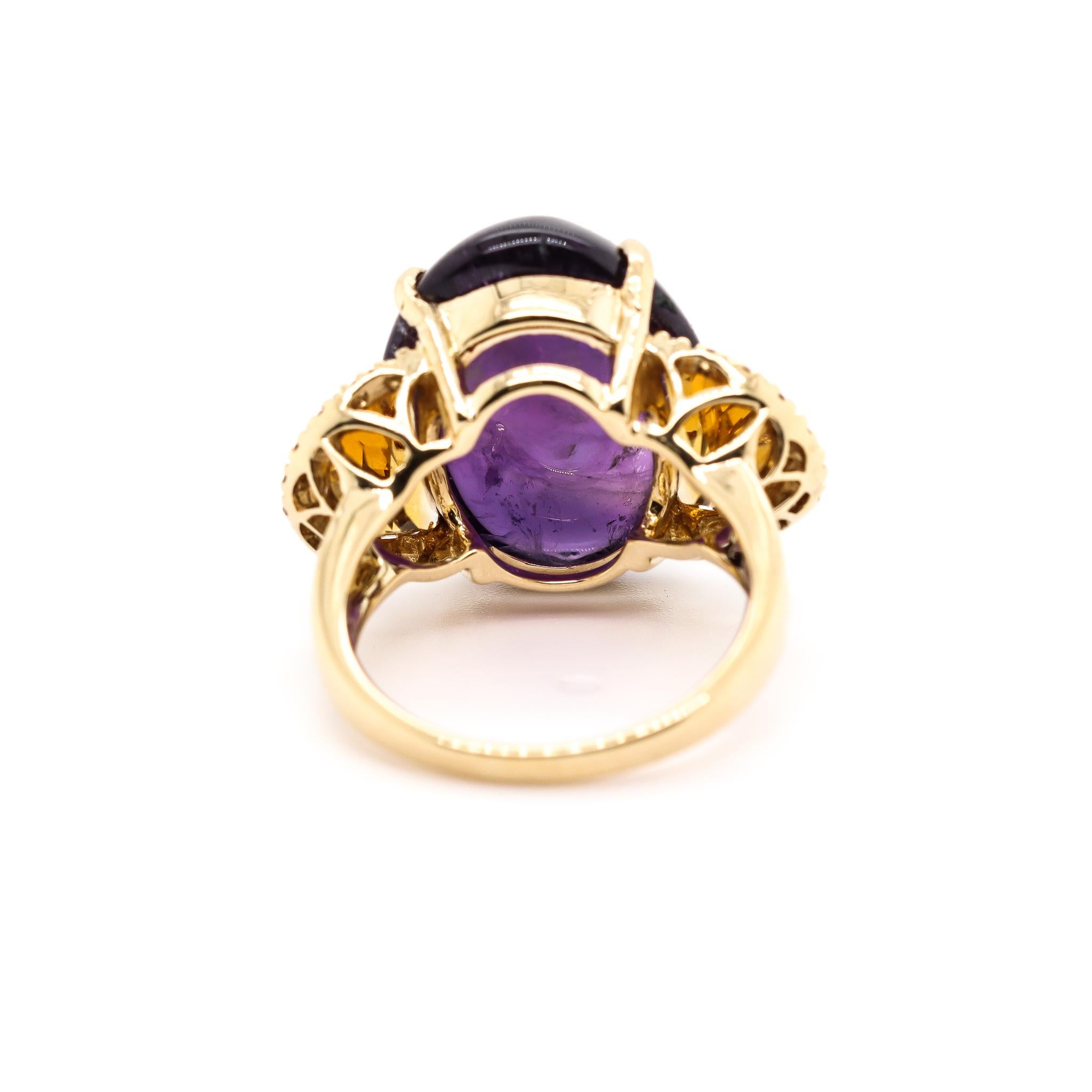 18 Karat Gelbgold Vintage Cocktail-Ring mit Amethyst, Zitrinen und Diamanten für Damen im Zustand „Hervorragend“ in Houston, TX