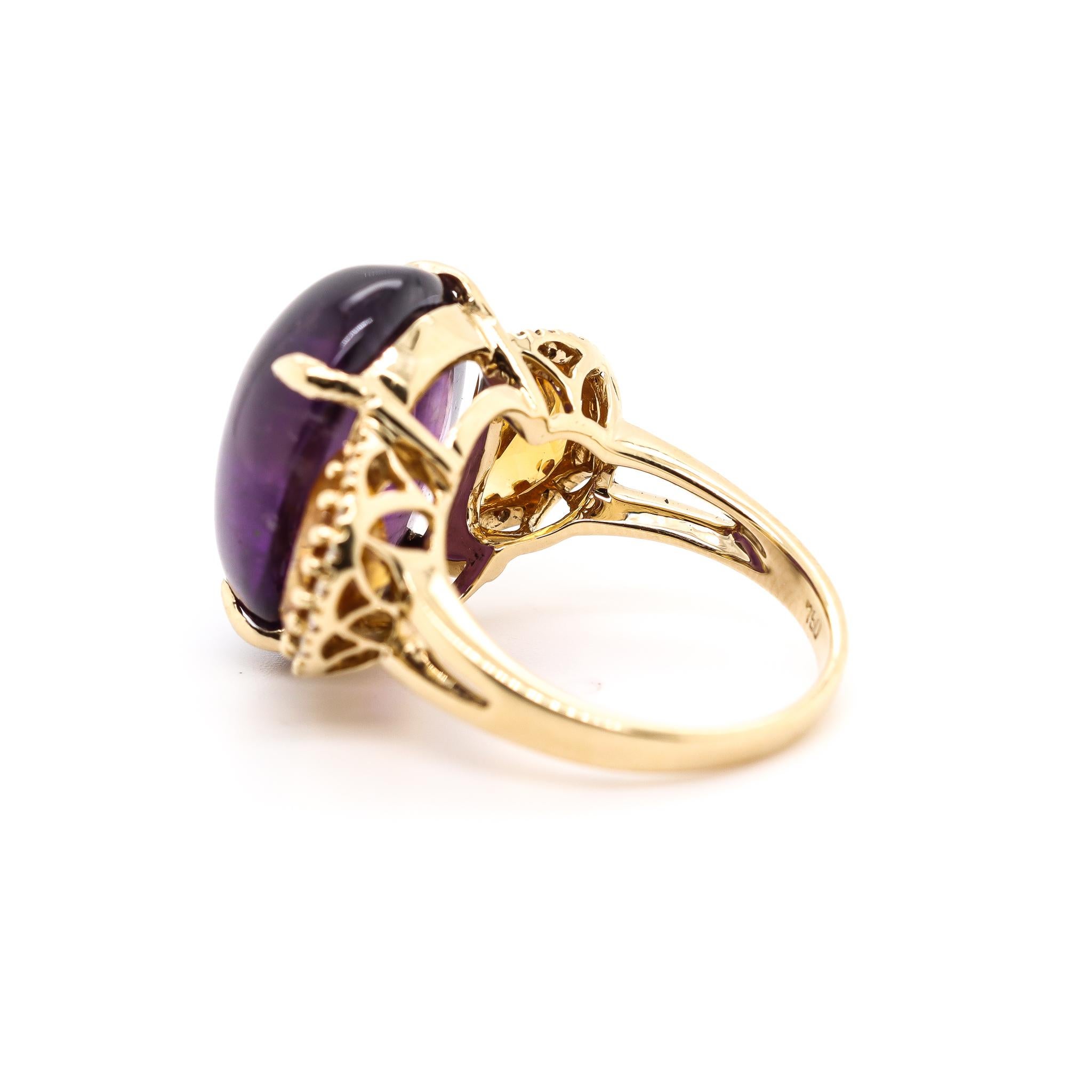 18 Karat Gelbgold Vintage Cocktail-Ring mit Amethyst, Zitrinen und Diamanten für Damen 1