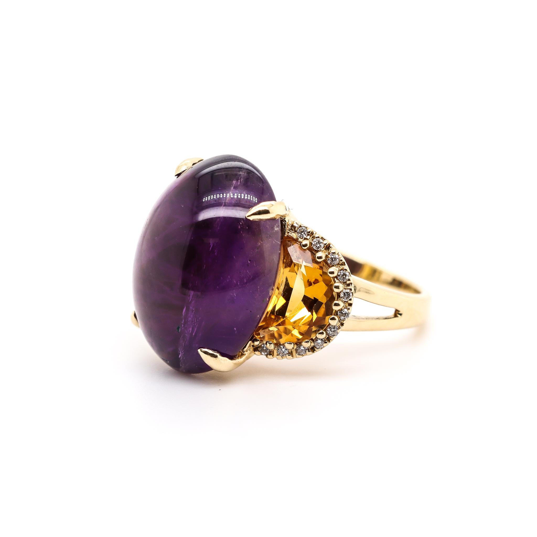 18 Karat Gelbgold Vintage Cocktail-Ring mit Amethyst, Zitrinen und Diamanten für Damen 2