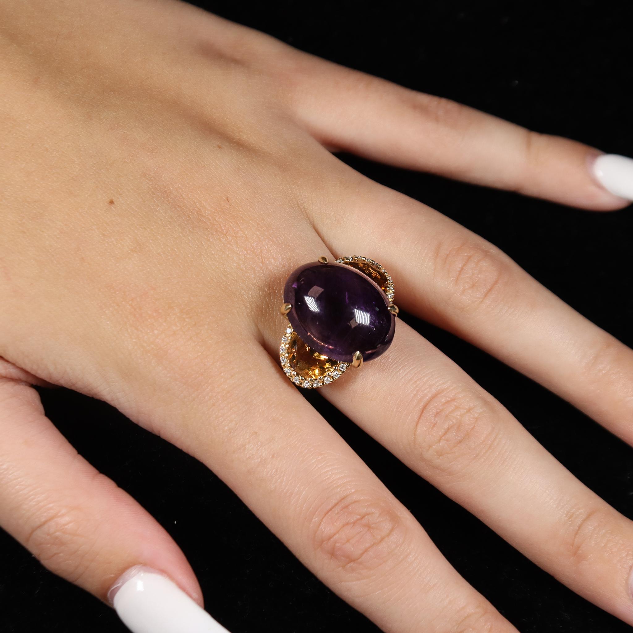 18 Karat Gelbgold Vintage Cocktail-Ring mit Amethyst, Zitrinen und Diamanten für Damen 4