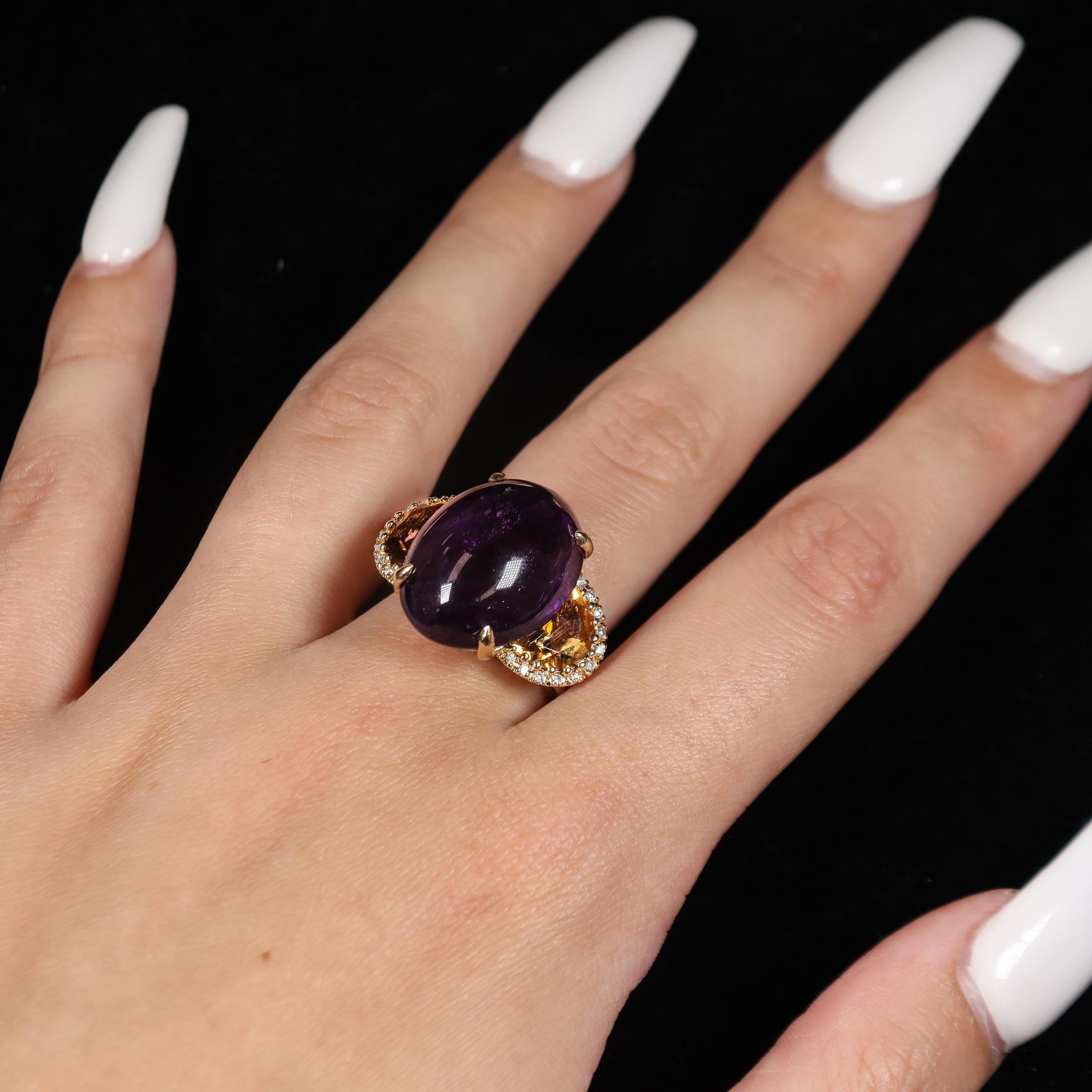 18 Karat Gelbgold Vintage Cocktail-Ring mit Amethyst, Zitrinen und Diamanten für Damen 5