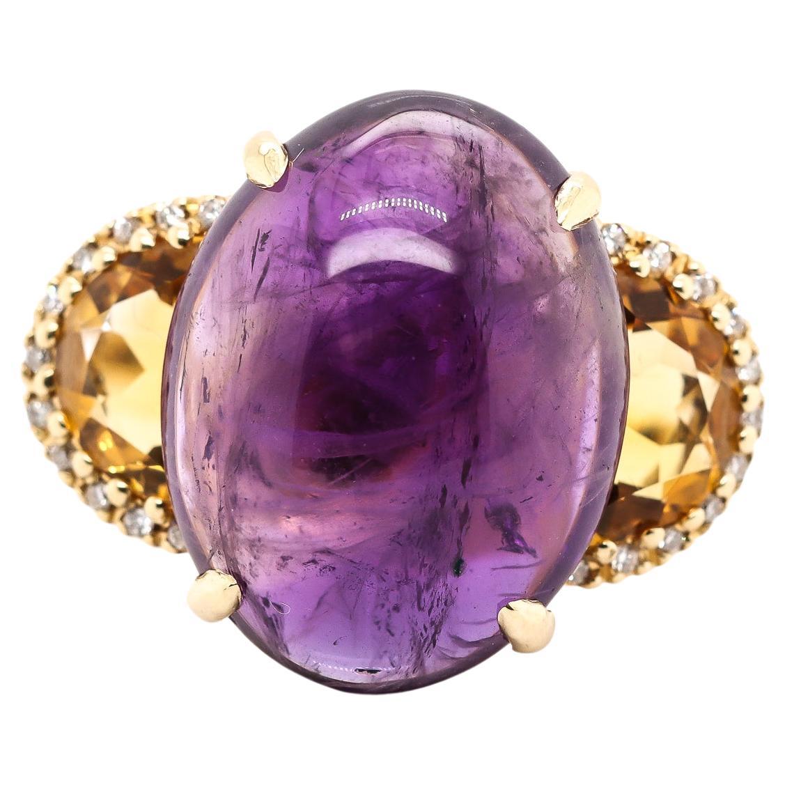 18 Karat Gelbgold Vintage Cocktail-Ring mit Amethyst, Zitrinen und Diamanten für Damen