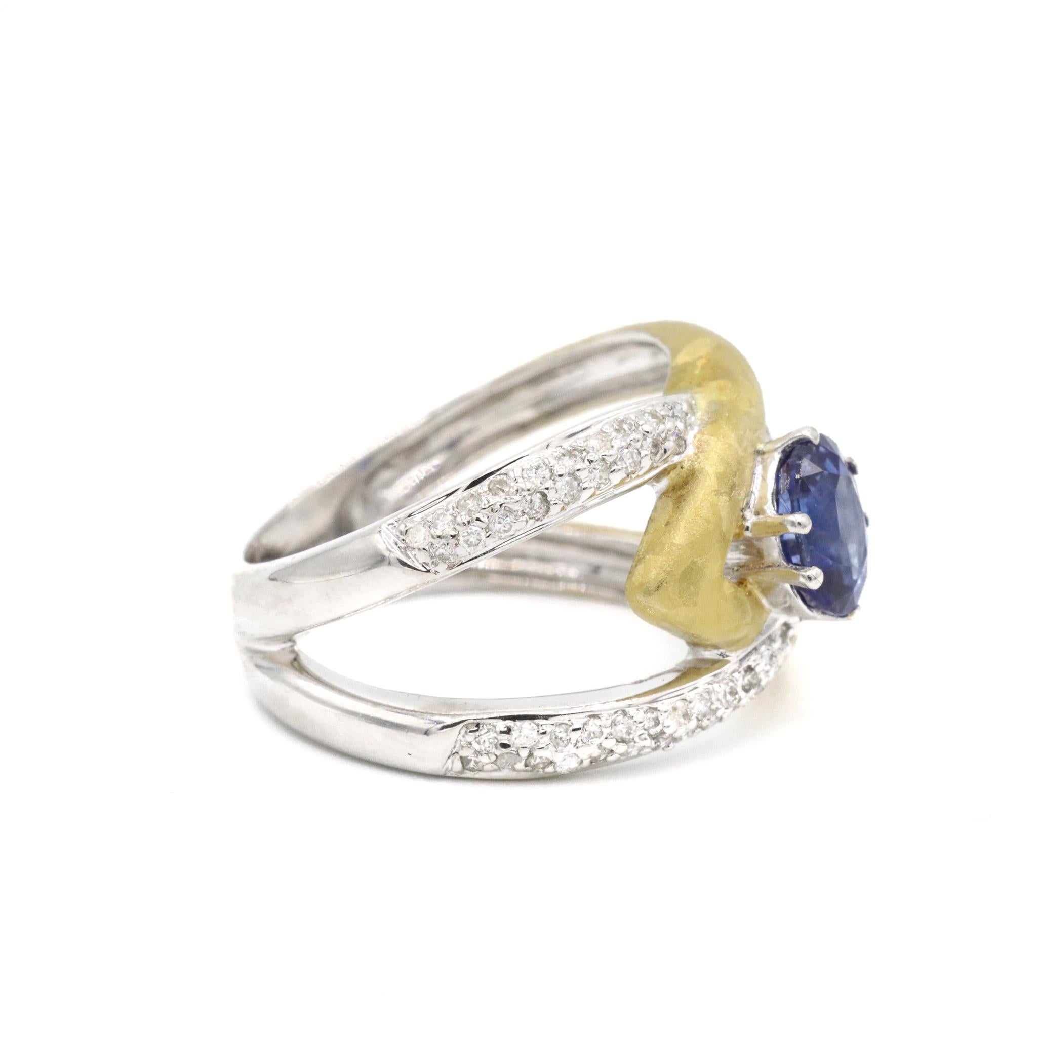 Oval Cut Ladies Vintage Cocktail Sapphires and Diamonds 18k Gold Ring For Sale