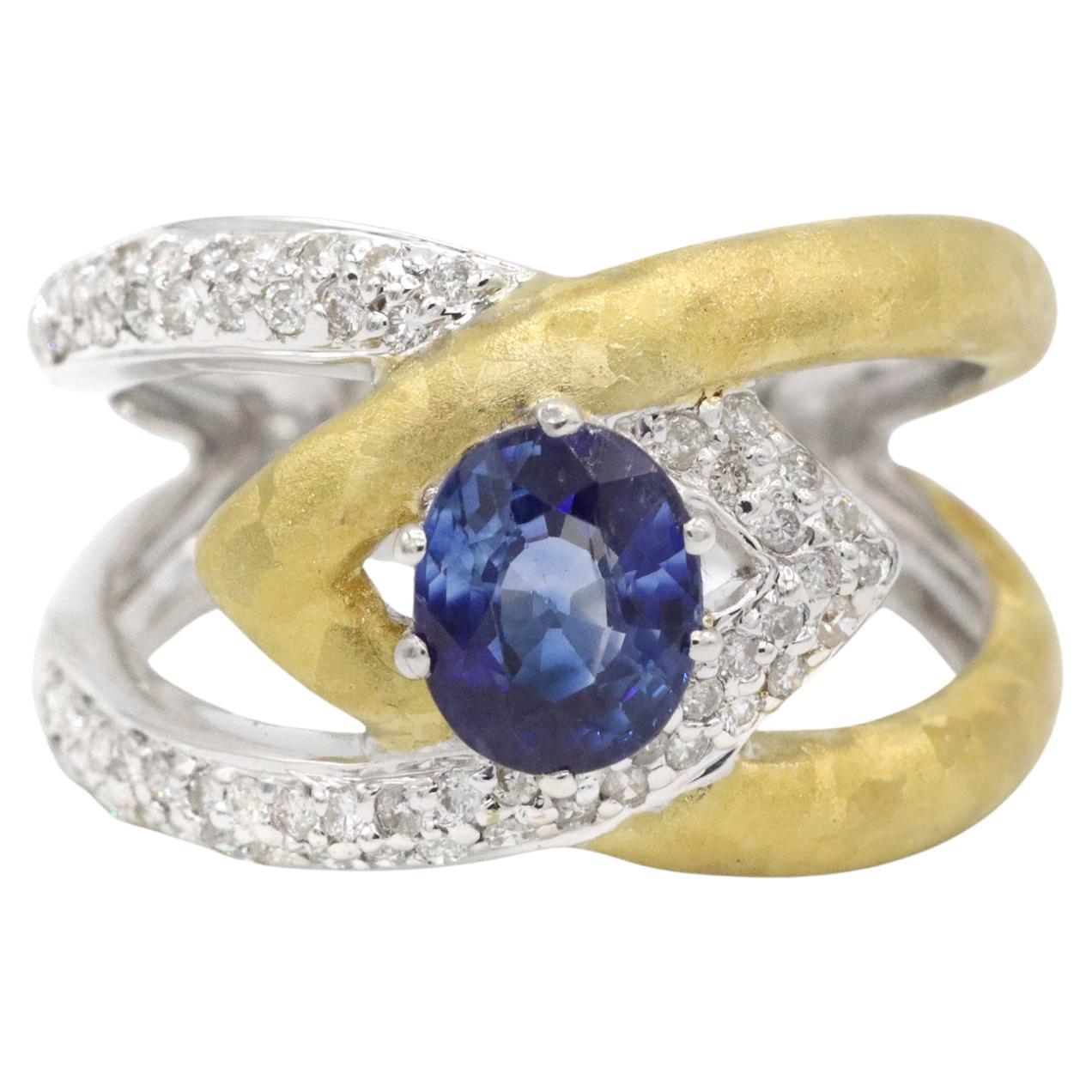 Ladies Vintage Cocktail Sapphires and Diamonds 18k Gold Ring For Sale