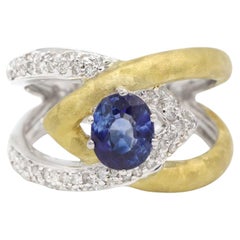 Ladies Vintage Cocktail Sapphires and Diamonds 18k Gold Ring