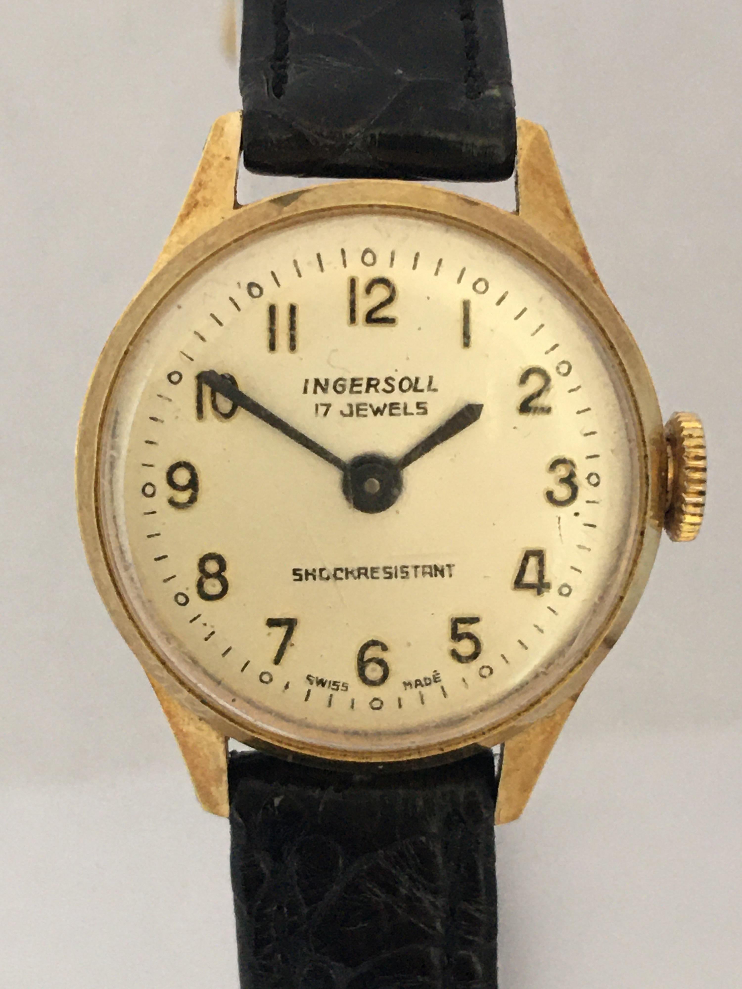 This beautiful pre-owned 23mm diameter hand winding ladies watch is in good working condition and it is ticking well. Visible signs of ageing and wear with light scratches on the glass and on the watch case as shown. 

Please study the images