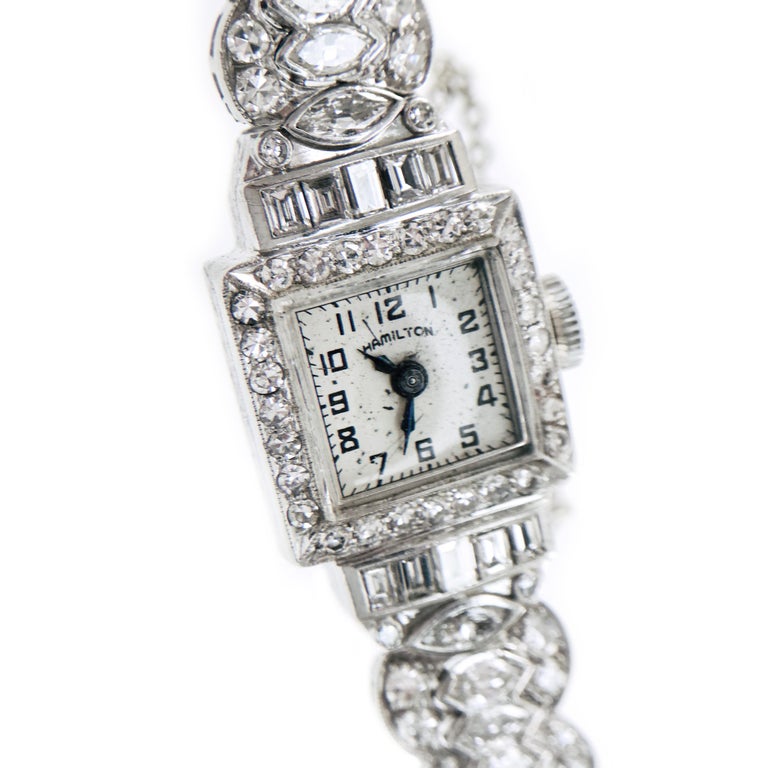 Ladies Vintage Hamilton Platinum Diamond Watch, circa 1930s For Sale at ...
