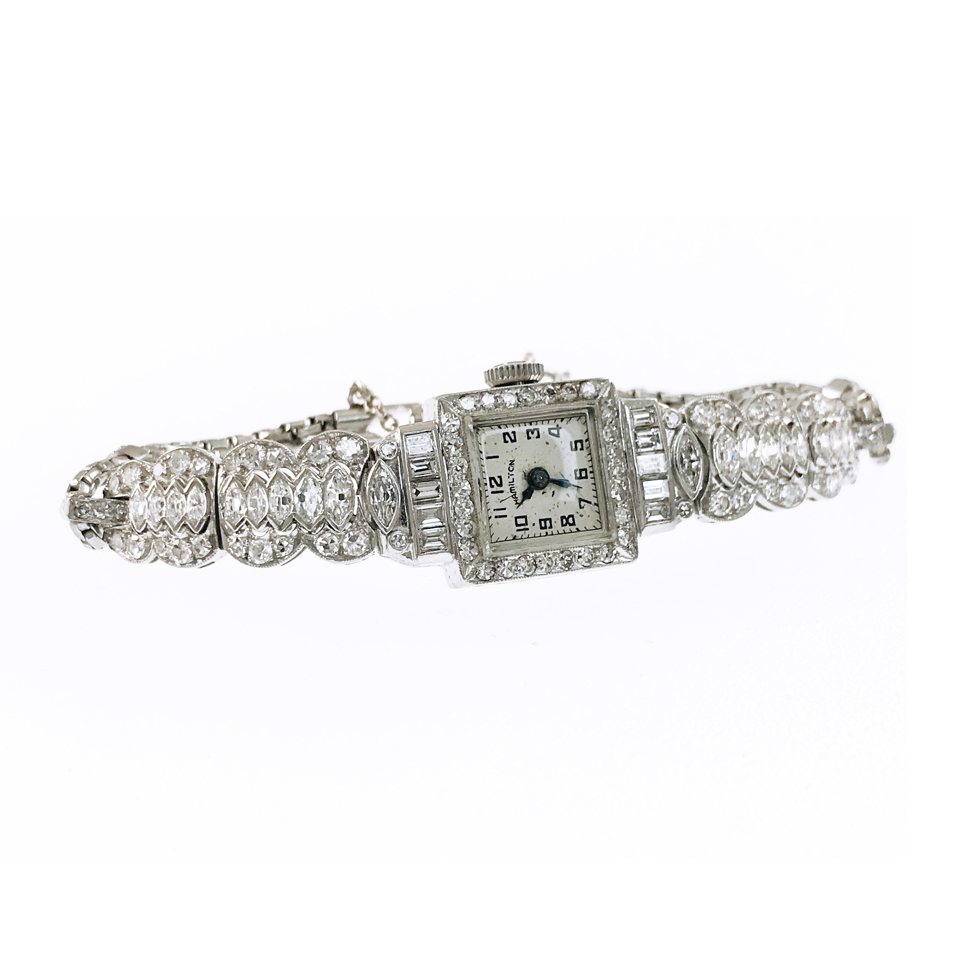 Art Deco Hamilton Ladies Platinum Diamond Bracelet Watch, Circa 1930s