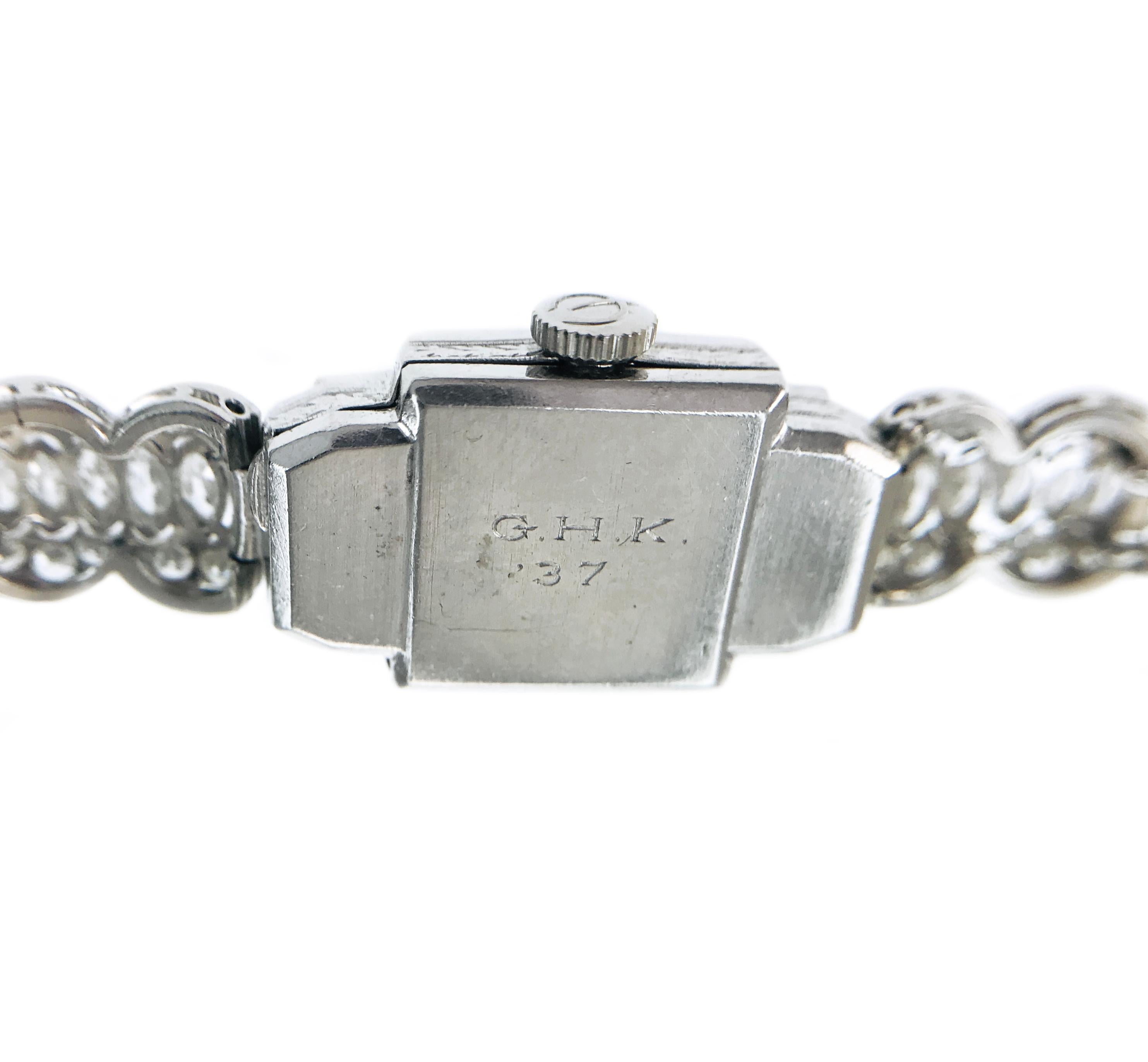 Hamilton Ladies Platinum Diamond Bracelet Watch, Circa 1930s In Good Condition In Palm Desert, CA