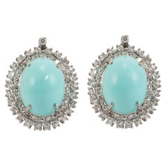 Pendientes de pinza vintage de turquesa, halo y diamantes en metales mixtos