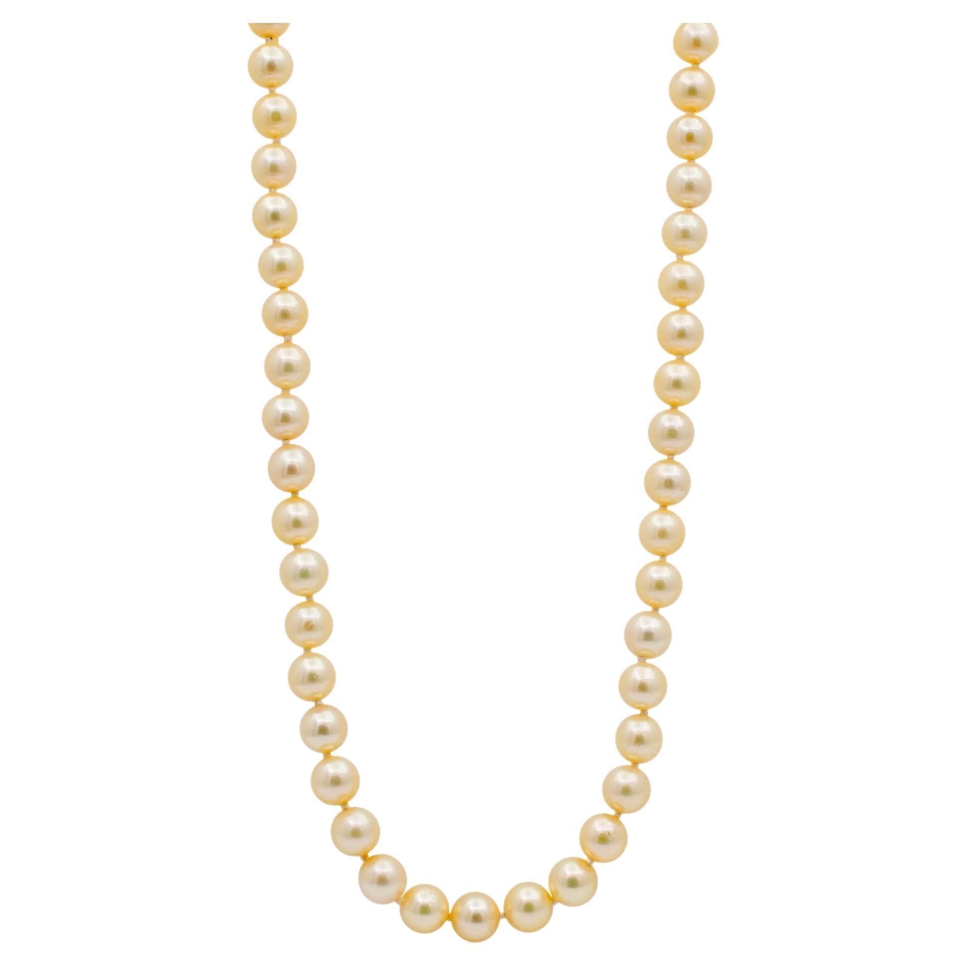 Ladies Vintage Natural Pearl Beads Cocktail Chain Necklace With 14K Yellow Gold