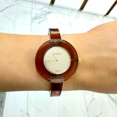 Ladies Vintage Pink Gucci Lucite 35MM Bangle Manual Wind Watch