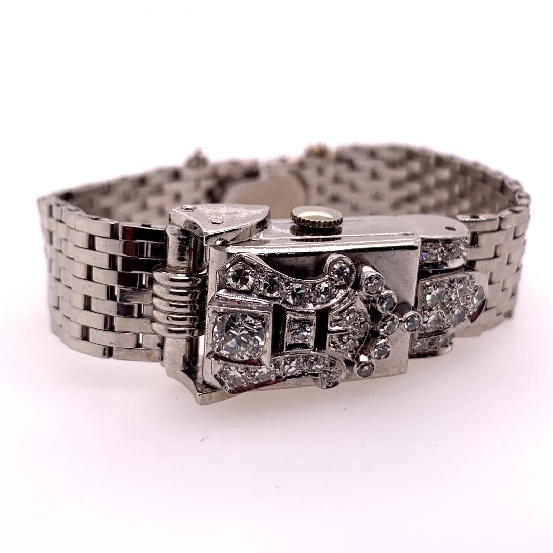 Reloj de cóctel vintage Ginebra de platino de 0,60 quilates de diamantes naturales en venta 8