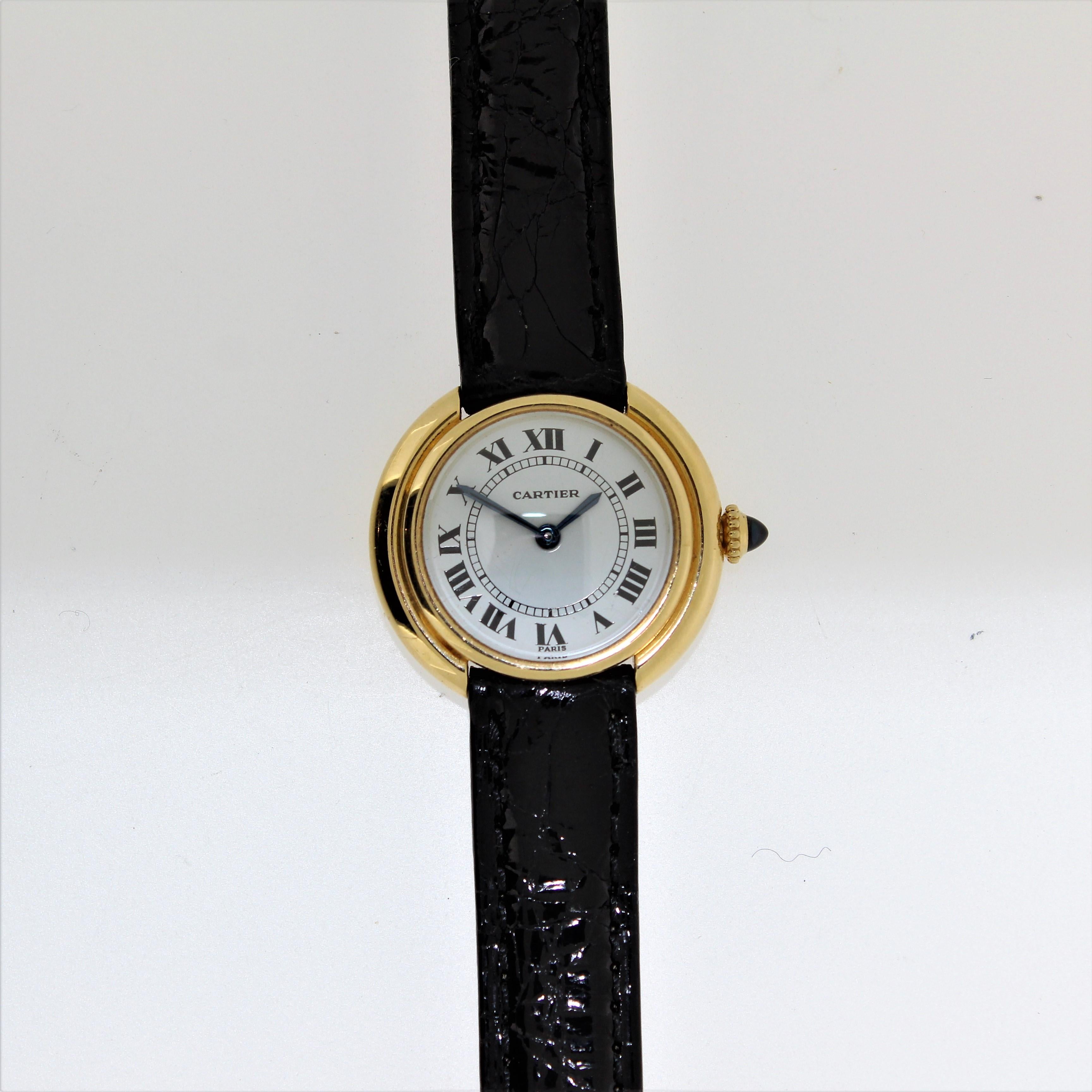 Modern Vintage Cartier Paris Vendome Small Watch manual wind. Choice of Black or Roman  For Sale