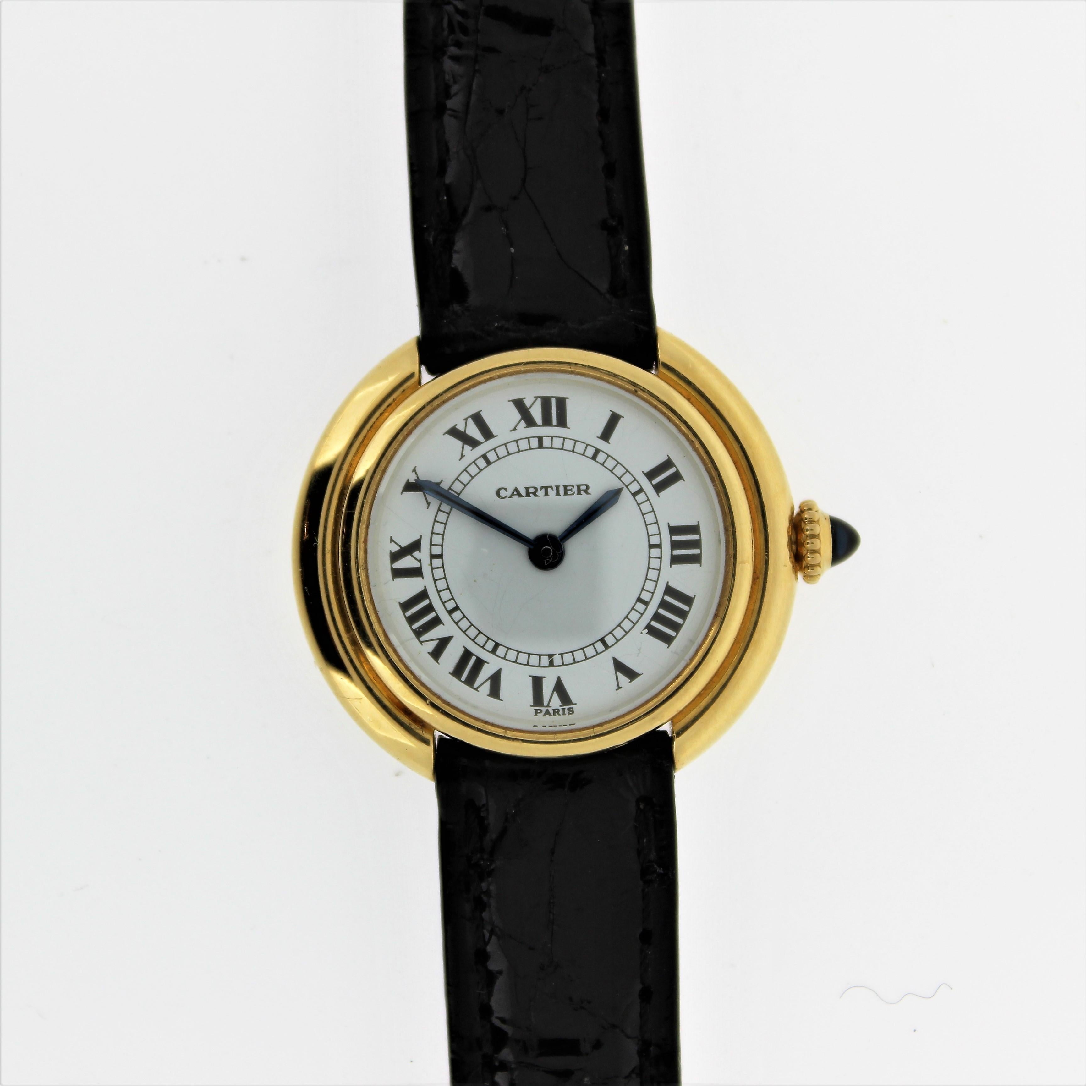 Women's Vintage Cartier Paris Vendome Small Watch manual wind. Choice of Black or Roman  For Sale