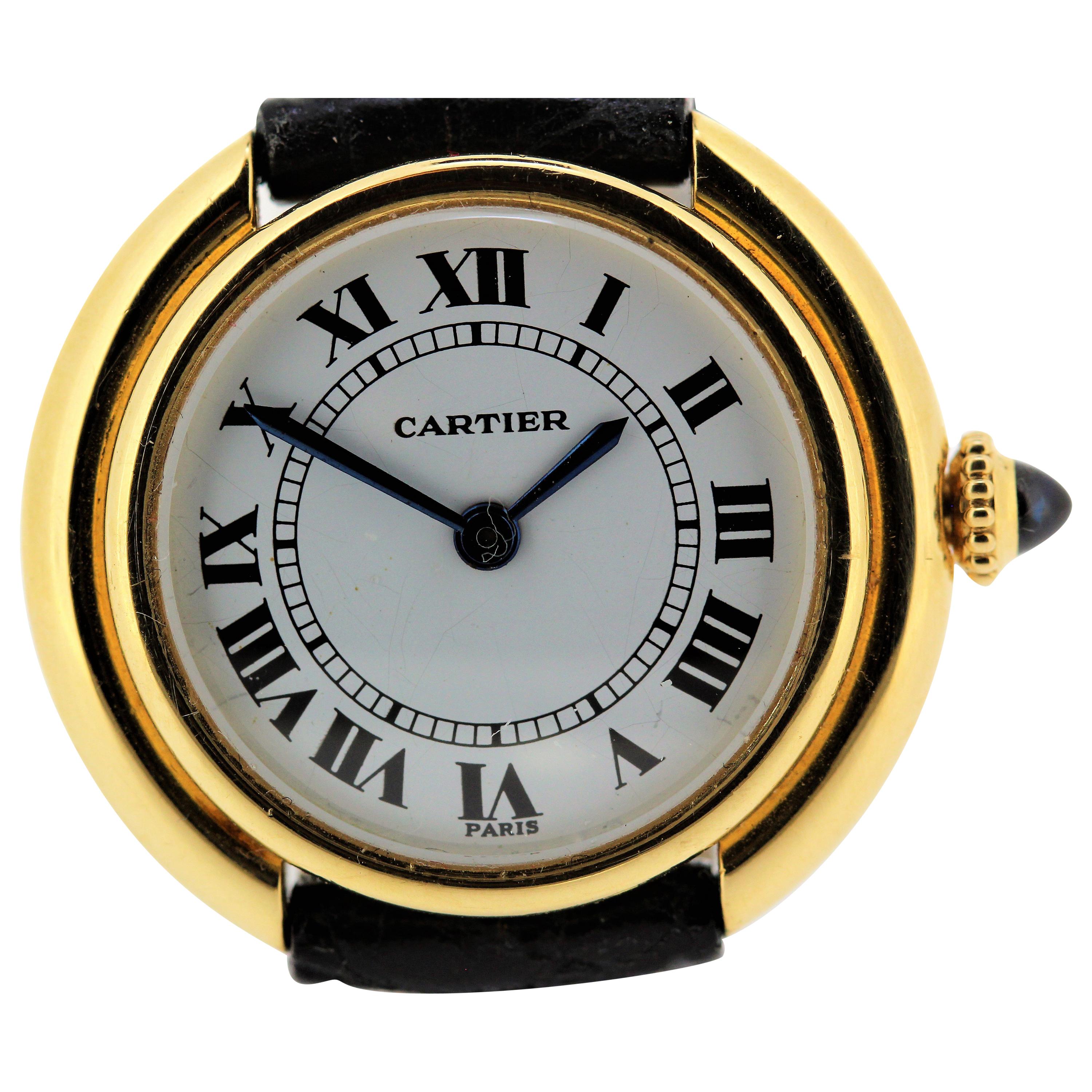 Vintage Cartier Paris Vendome Small Watch manual wind. Choice of Black or Roman  For Sale