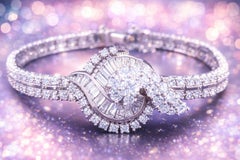 Bracciale per orologio vintage da donna in platino con diamanti