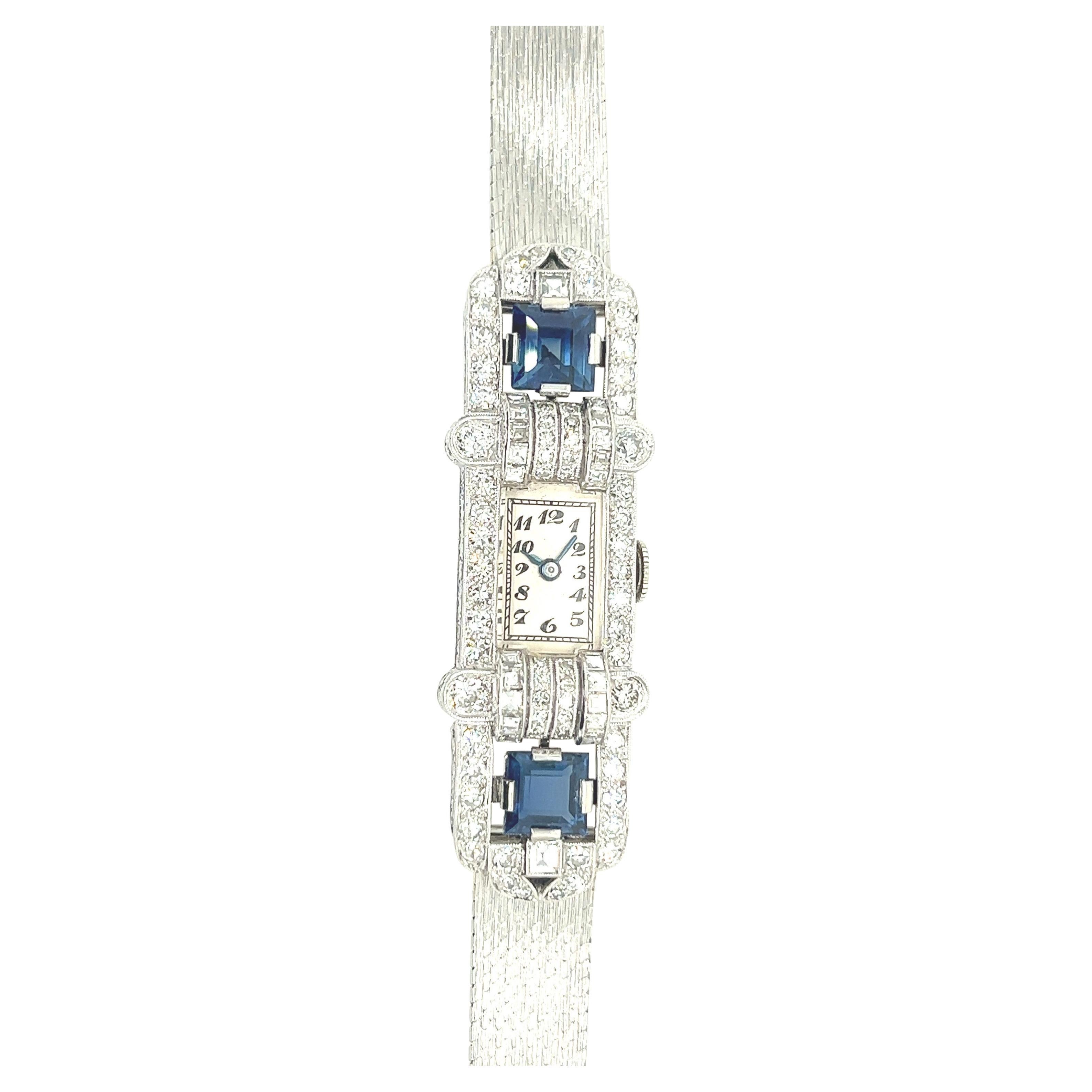 Montre Femme Saphir Diamant Or Blanc 18 Karrat Boîtier Platine