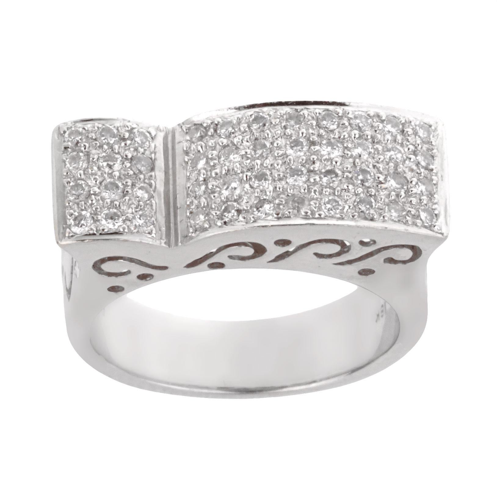 A chic cocktail ring showcasing 3 rows of round brilliant cut diamonds in 18k white gold. The ring has a total of .50ct and is a size 6 3/4 and can be resized.