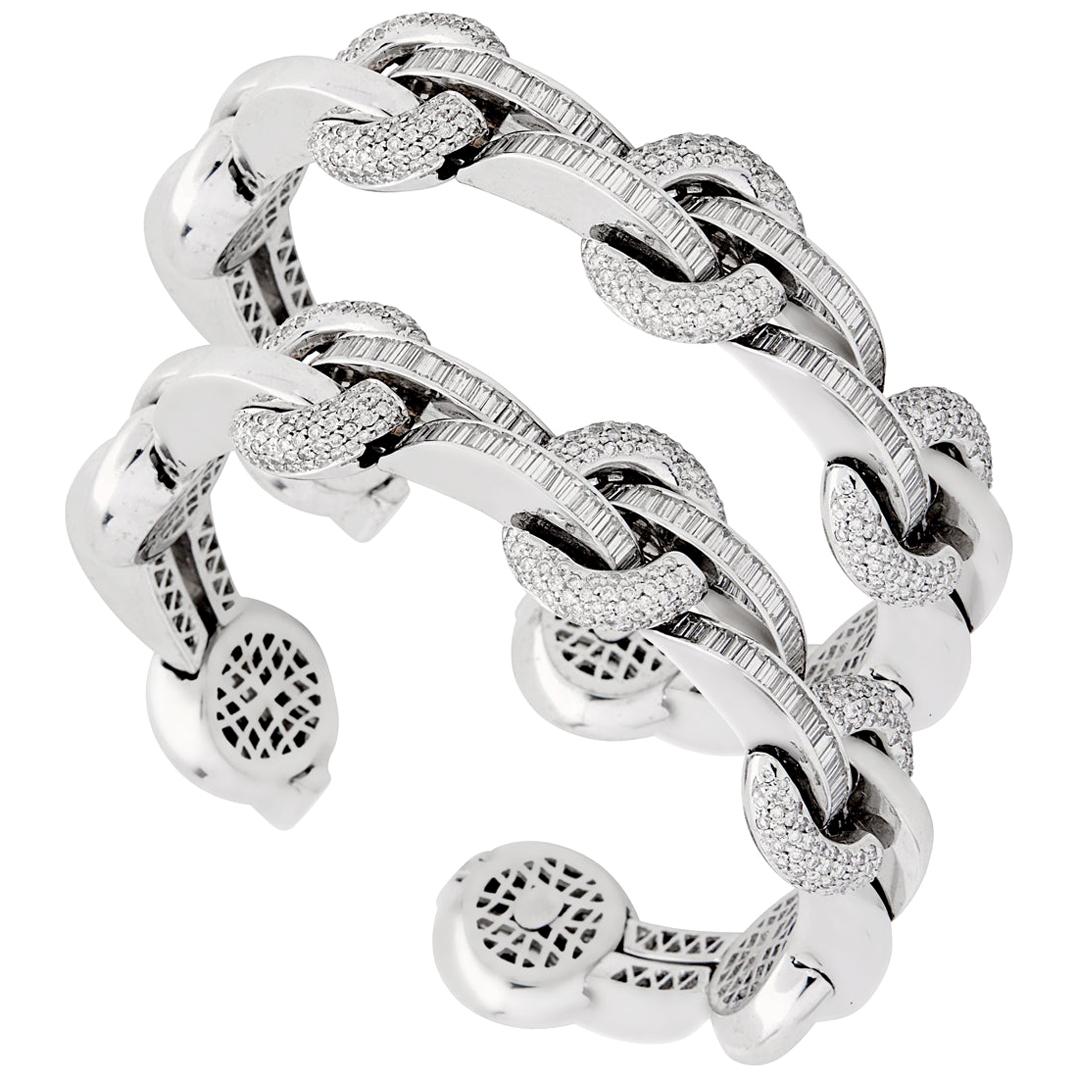 Ladies White Gold Diamond Cuff Bangle Set