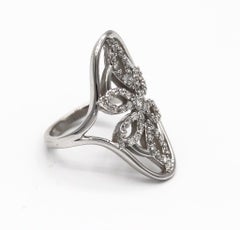 Ladies White Gold & Diamond Long Flower Floral Ring