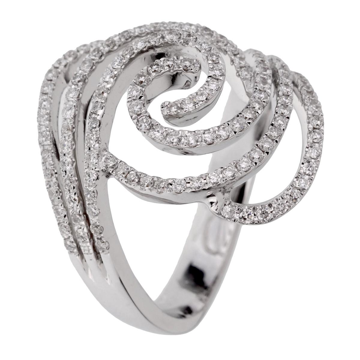 Round Cut Ladies White Gold Diamond Swirl Cocktail Ring For Sale