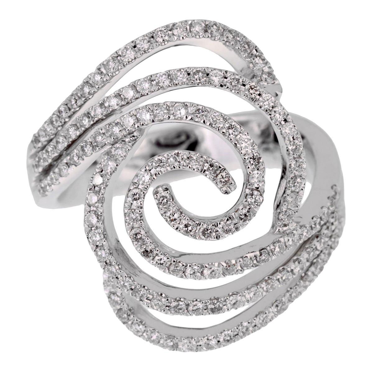 Ladies White Gold Diamond Swirl Cocktail Ring For Sale