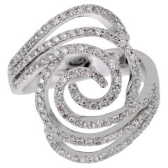 Ladies White Gold Diamond Swirl Cocktail Ring Sz 6 1/4
