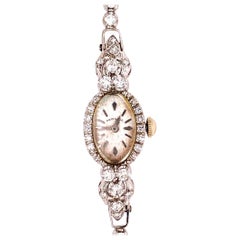 Ladies White Gold Hamilton 2 Carat Natural F Color Diamond Manual Cocktail Watch