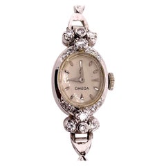 Ladies White Gold Omega 1.25 Carat Natural Diamond Manual Cocktail Vintage Watch