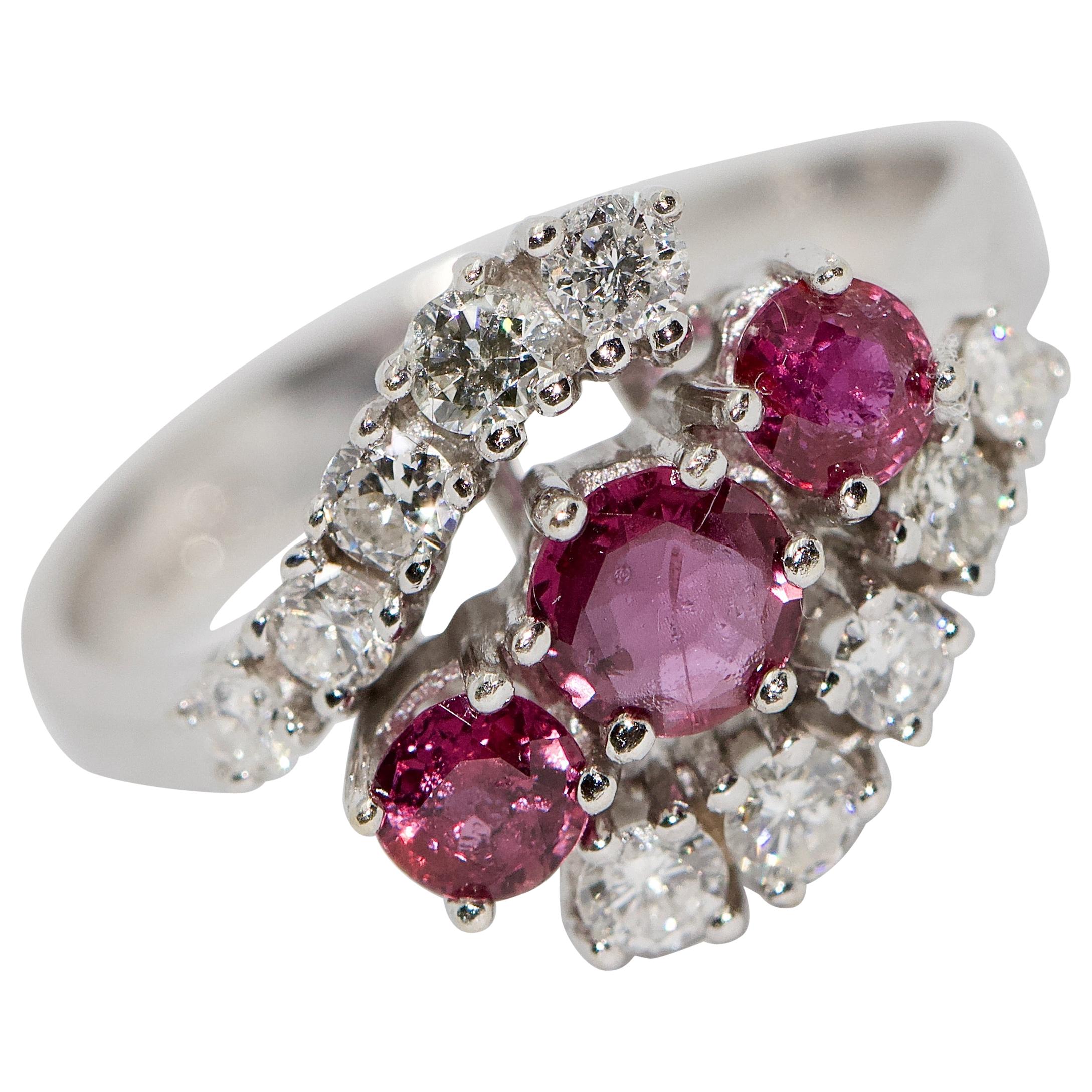 Ladies White Gold Ring with Rubies and Diamonds For Sale