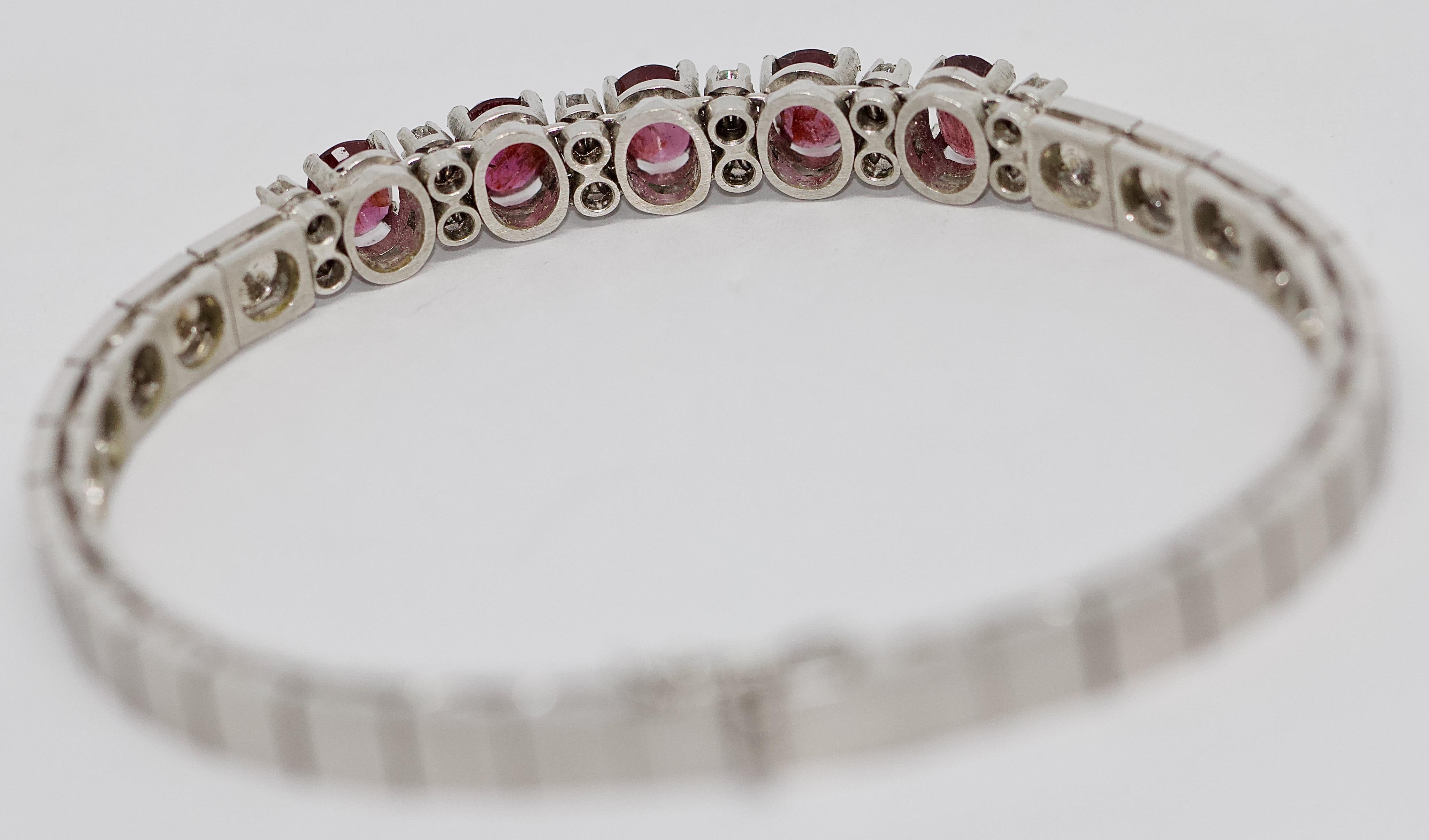 Women's Ladies White Gold Tennis Bracelet with Rubies and Diamonds For Sale