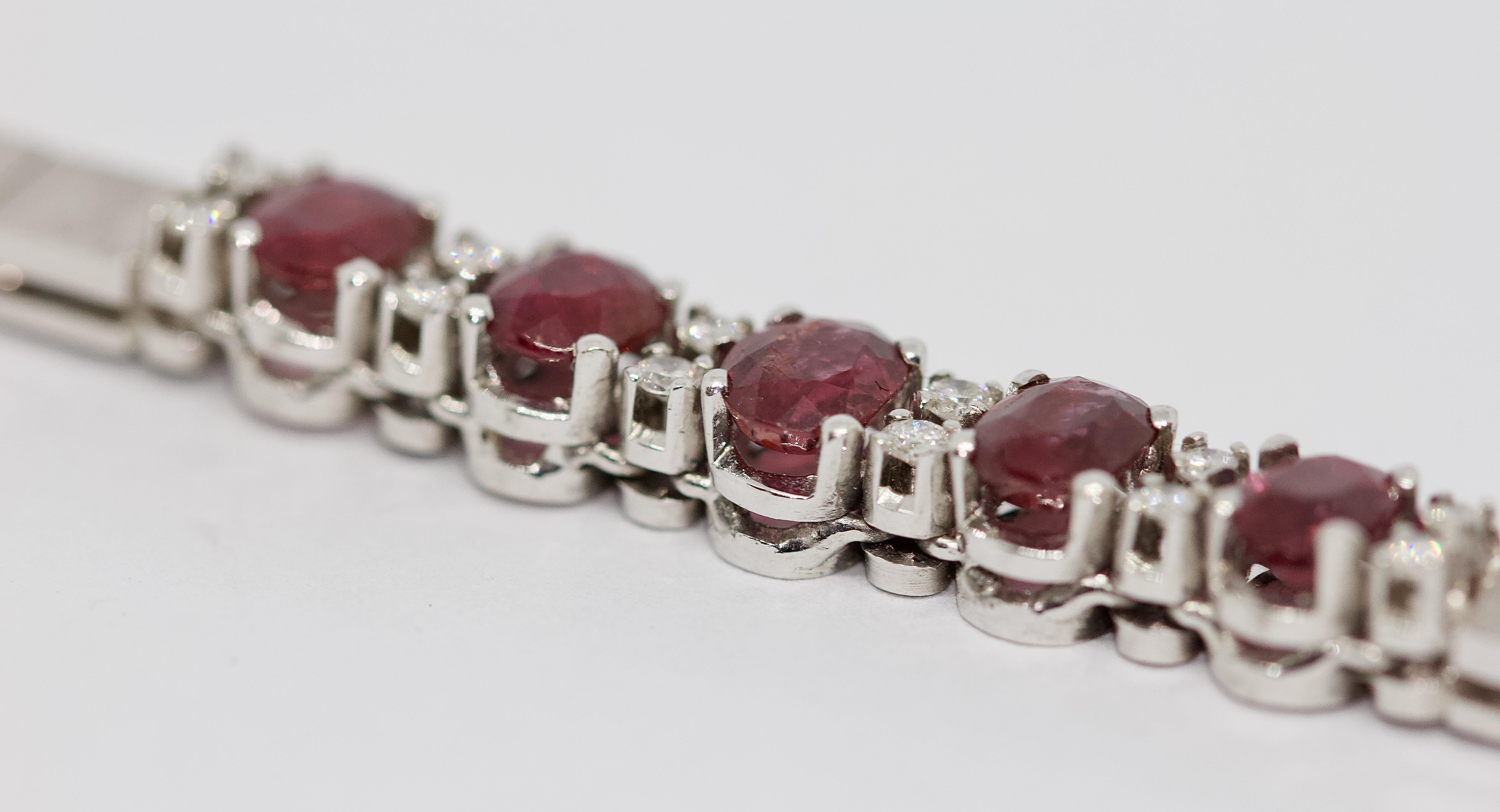 Ladies White Gold Tennis Bracelet with Rubies and Diamonds For Sale 1