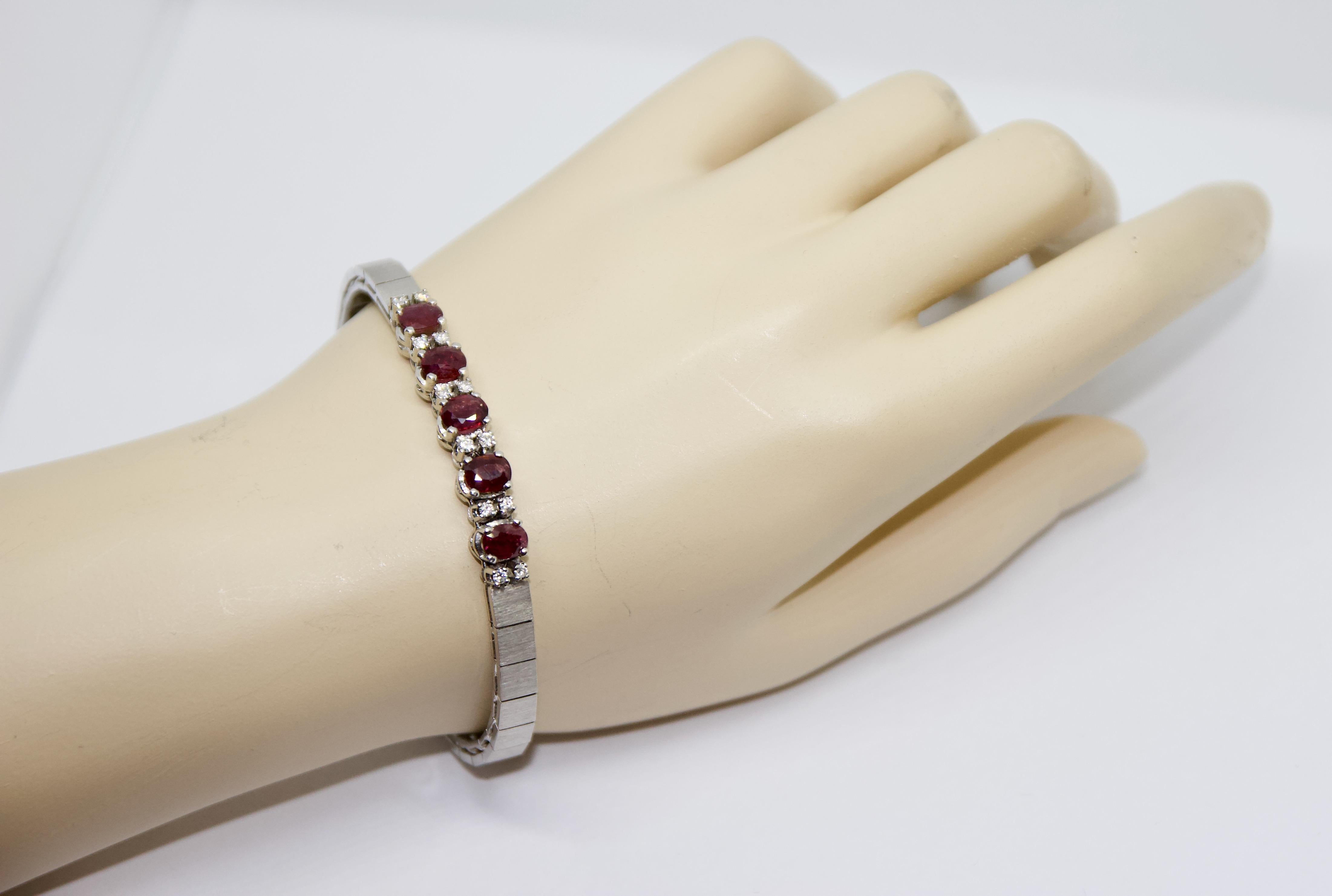 Ladies White Gold Tennis Bracelet with Rubies and Diamonds For Sale 2