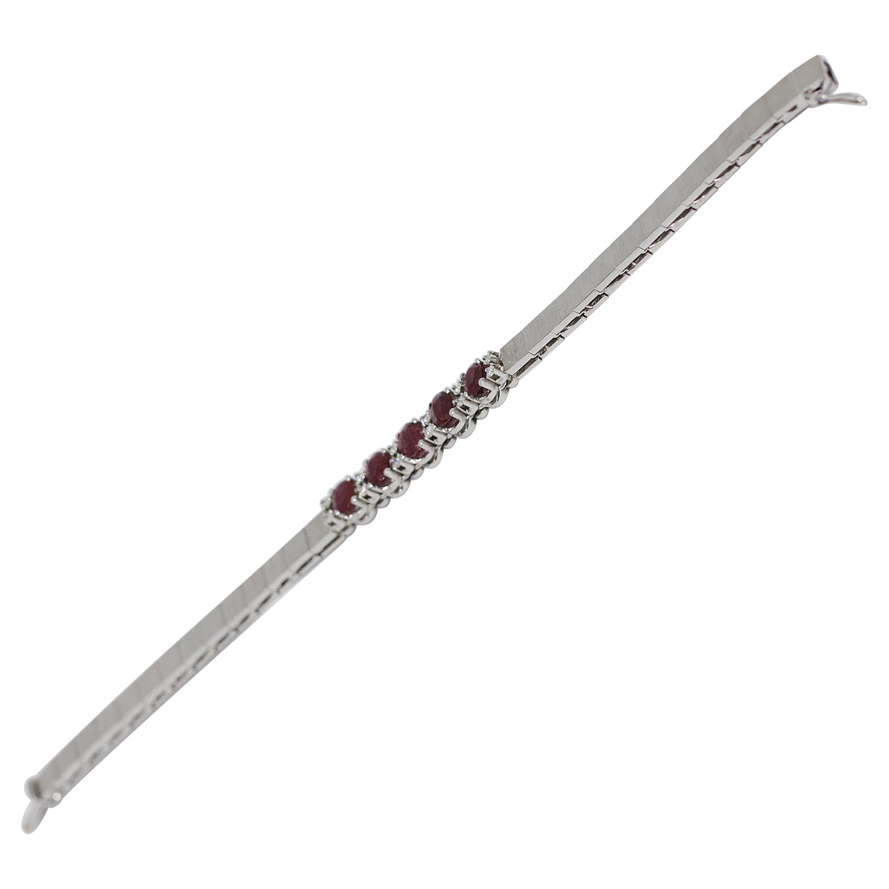 Ladies White Gold Tennis Bracelet with Rubies and Diamonds