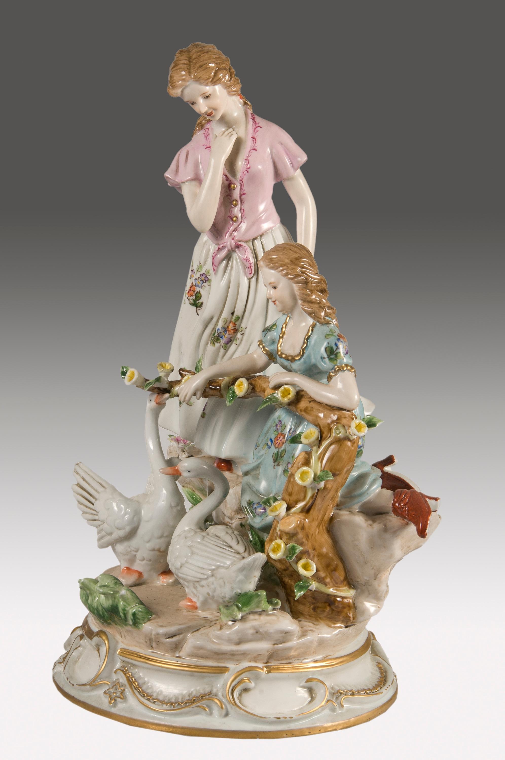 Other Ladies with Swans, Porcelain, After Models from Sèvres For Sale