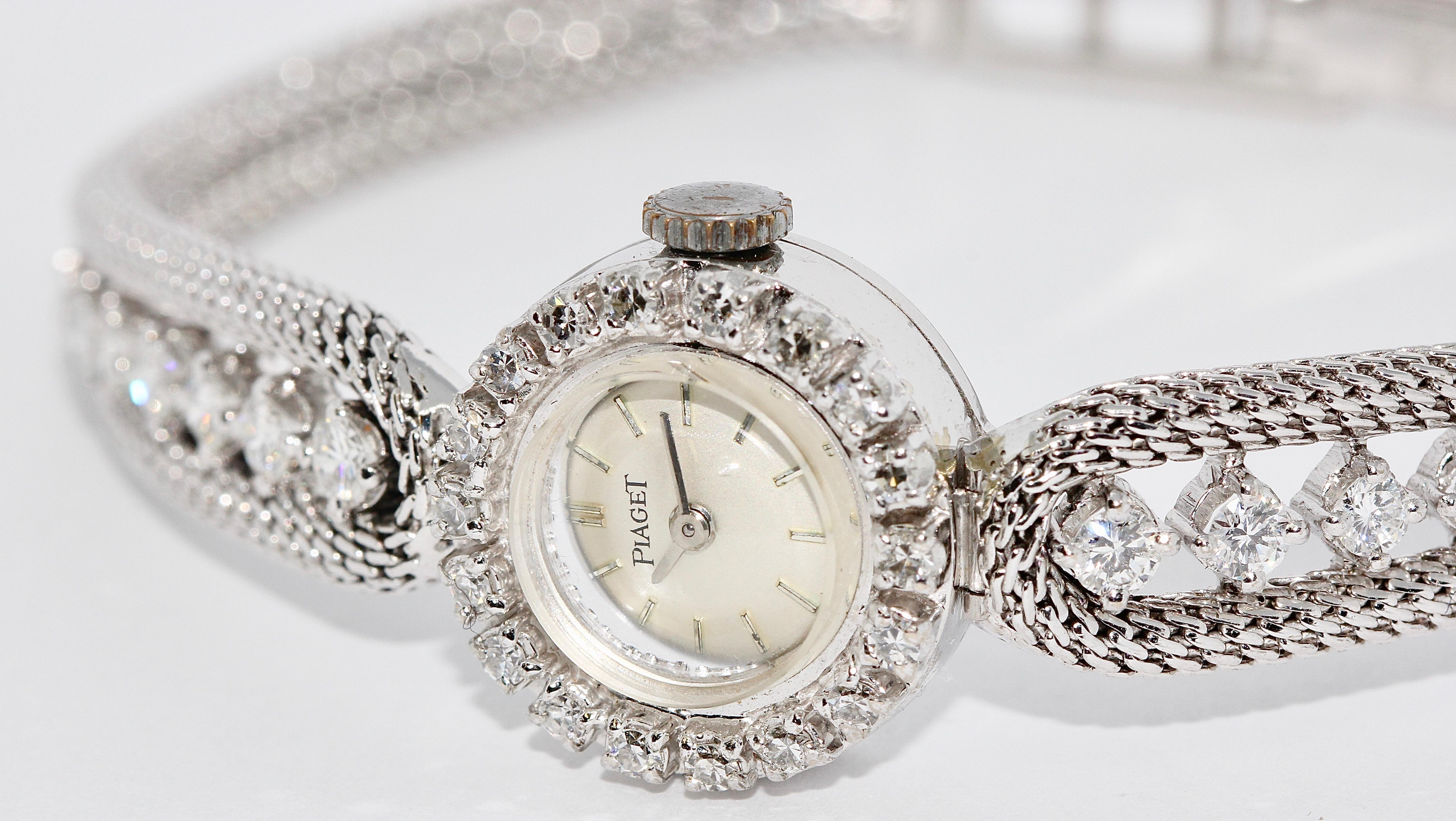 Women's Ladies Wristwatch by Piaget, 18 Karat White Gold with Diamonds