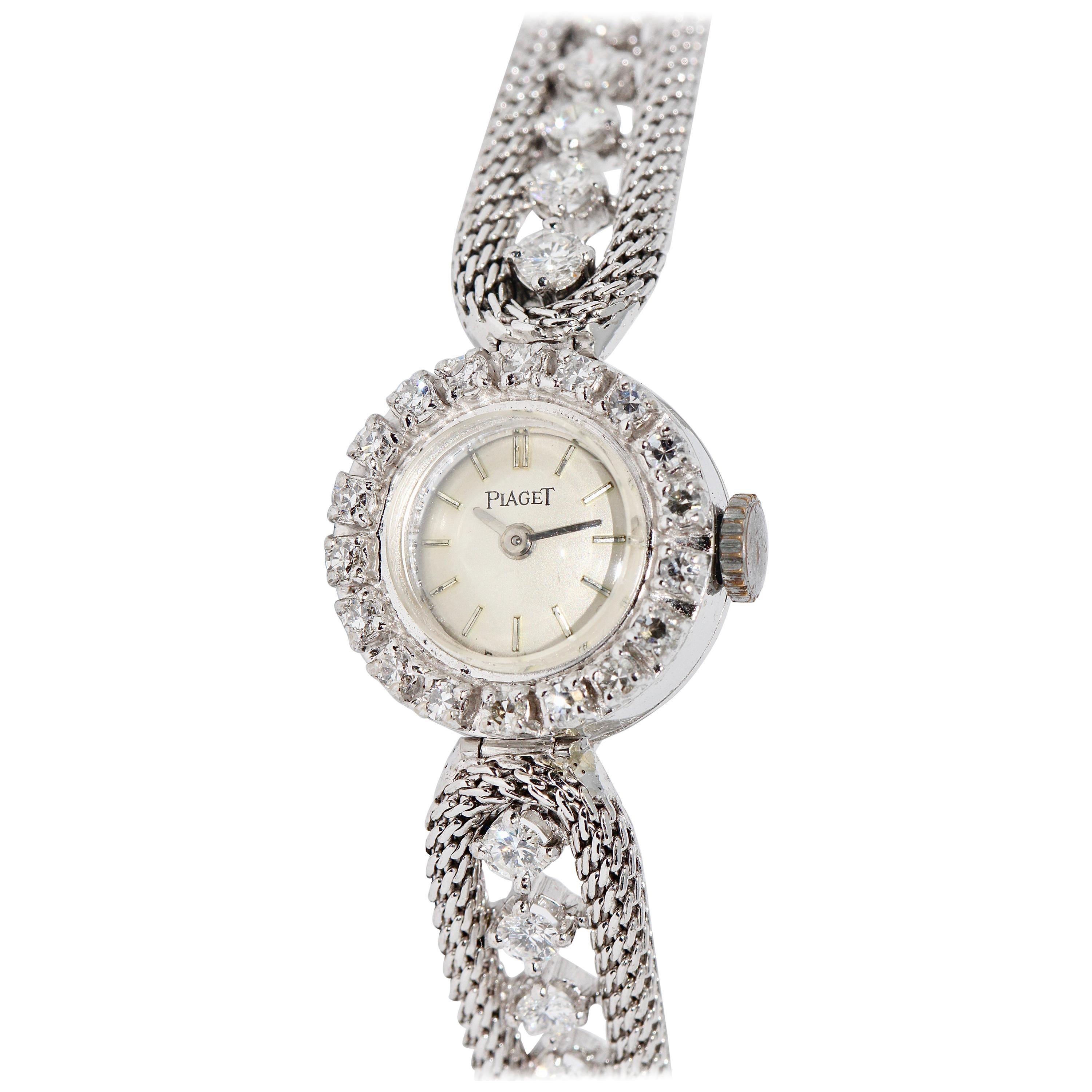 Ladies Wristwatch by Piaget, 18 Karat White Gold with Diamonds