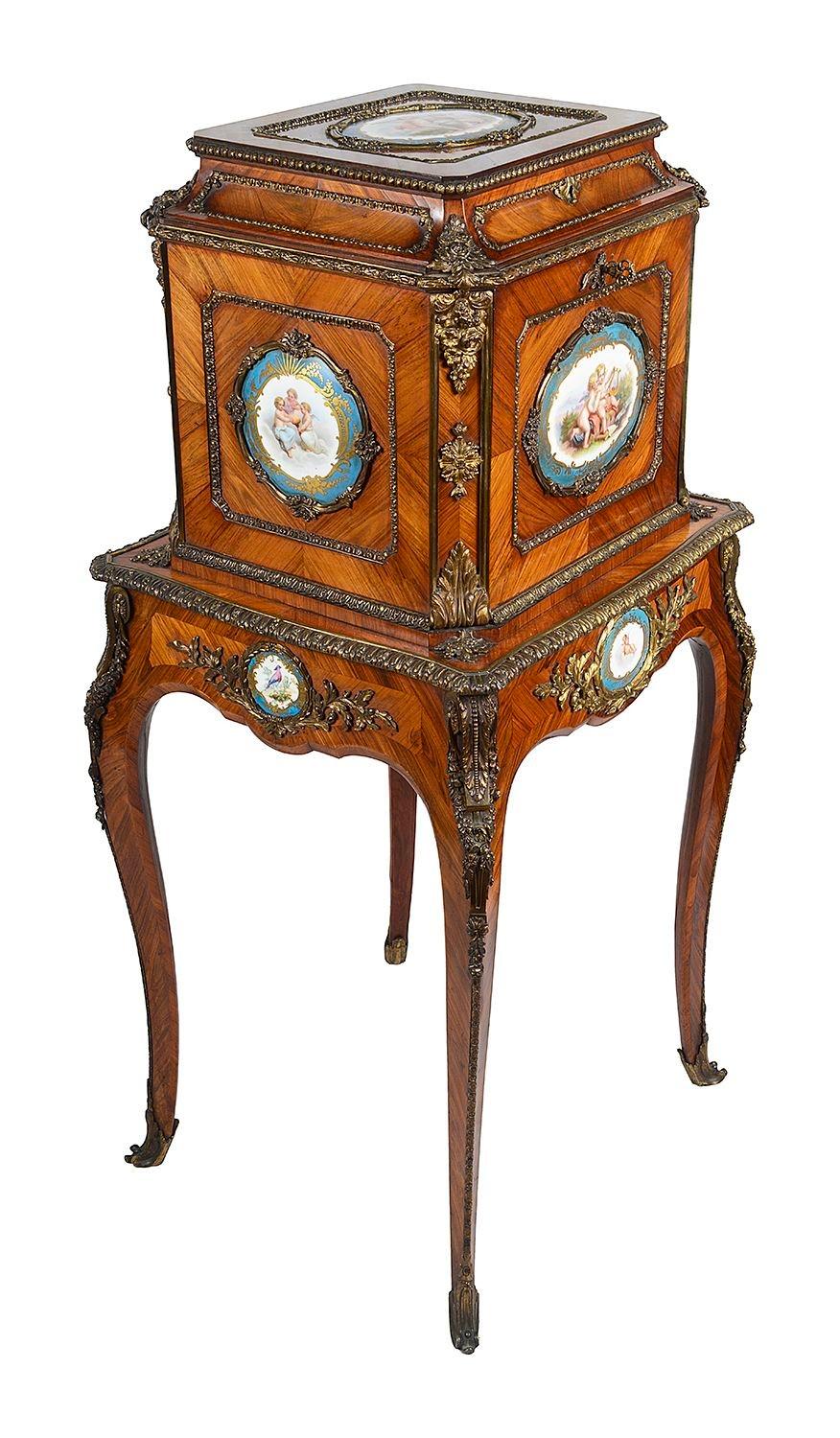 Tulipwood Ladies writing, jewellery cabinet, French, circa 1890 For Sale