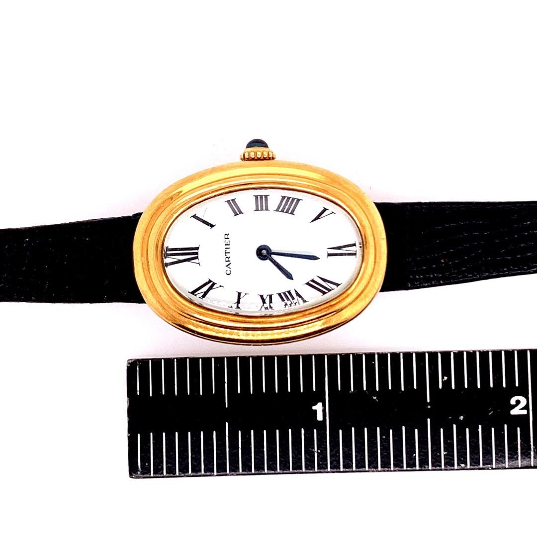 Ladies Yellow Gold Cartier White Baignoire Paris Mechanical Watch Box and Buckle 4