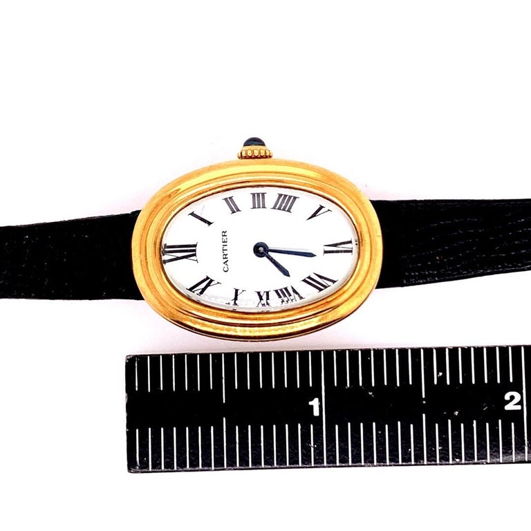 Ladies Yellow Gold Cartier White Baignoire Paris Mechanical Watch Box and Buckle For Sale 7