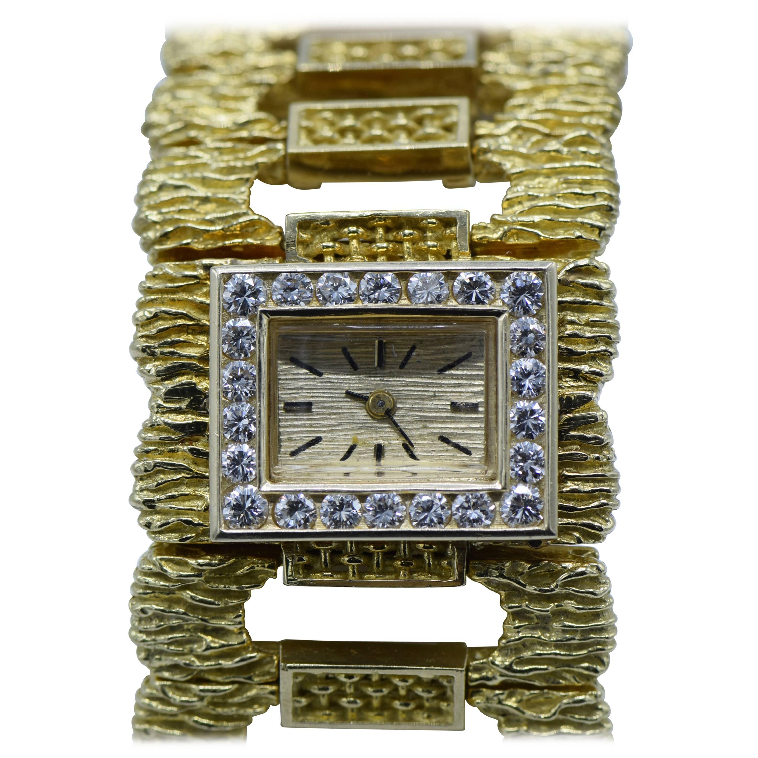 Ladies Yellow Gold Diamond Link Wristwatch