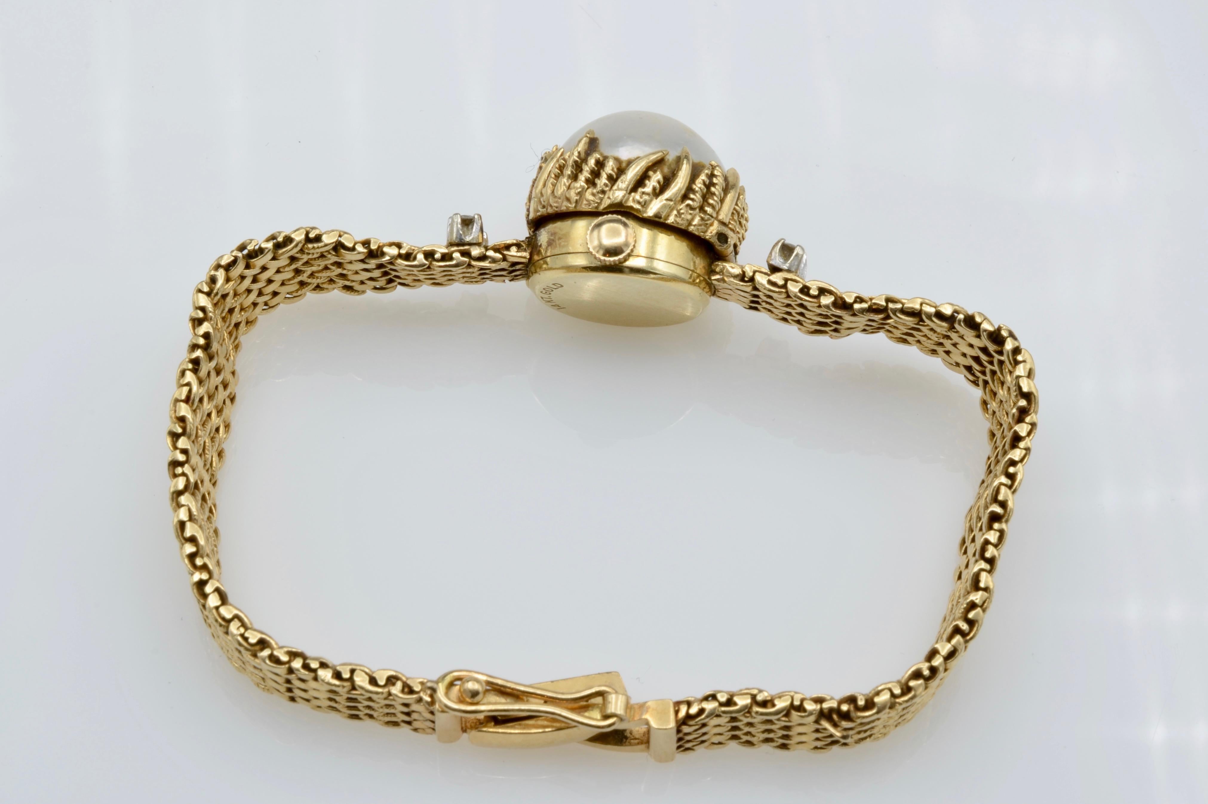 Modernist Ladies Yellow Gold Diamond Mabe Pearl Wristwatch, 1950s 