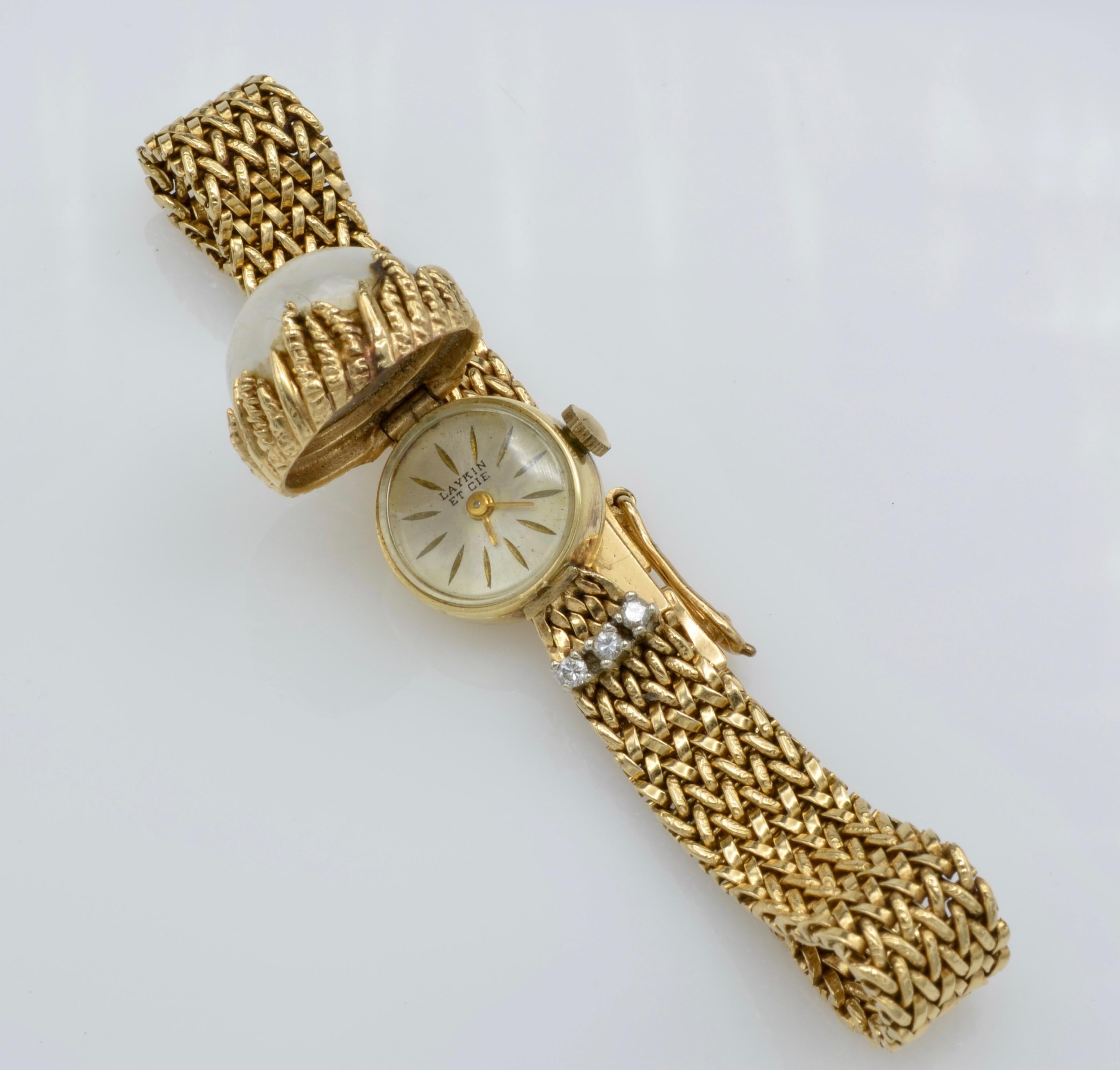 Ladies Yellow Gold Diamond Mabe Pearl Wristwatch, 1950s  In Excellent Condition In Berkeley, CA